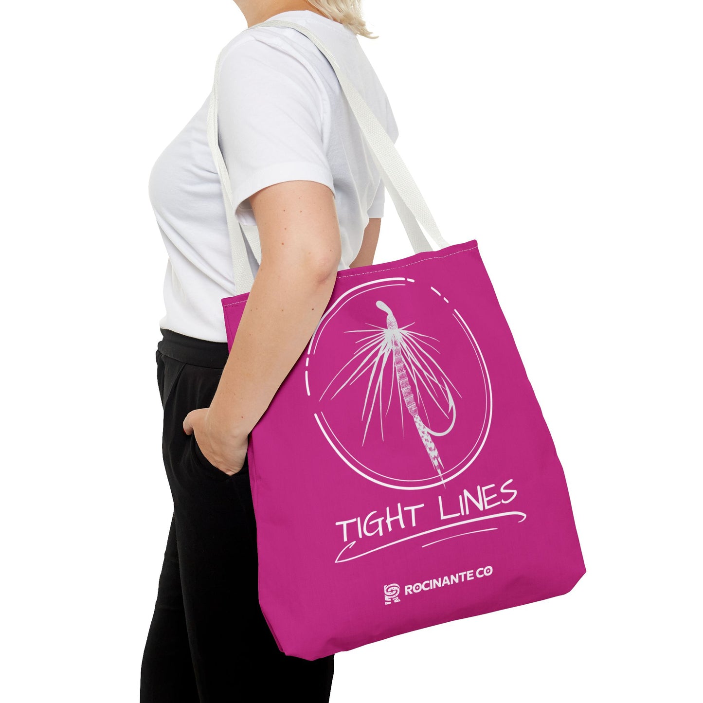 Pink Tight Lines Tote Bag, Fishing Canvas Tote Lightweight Durable Beach Market Bag