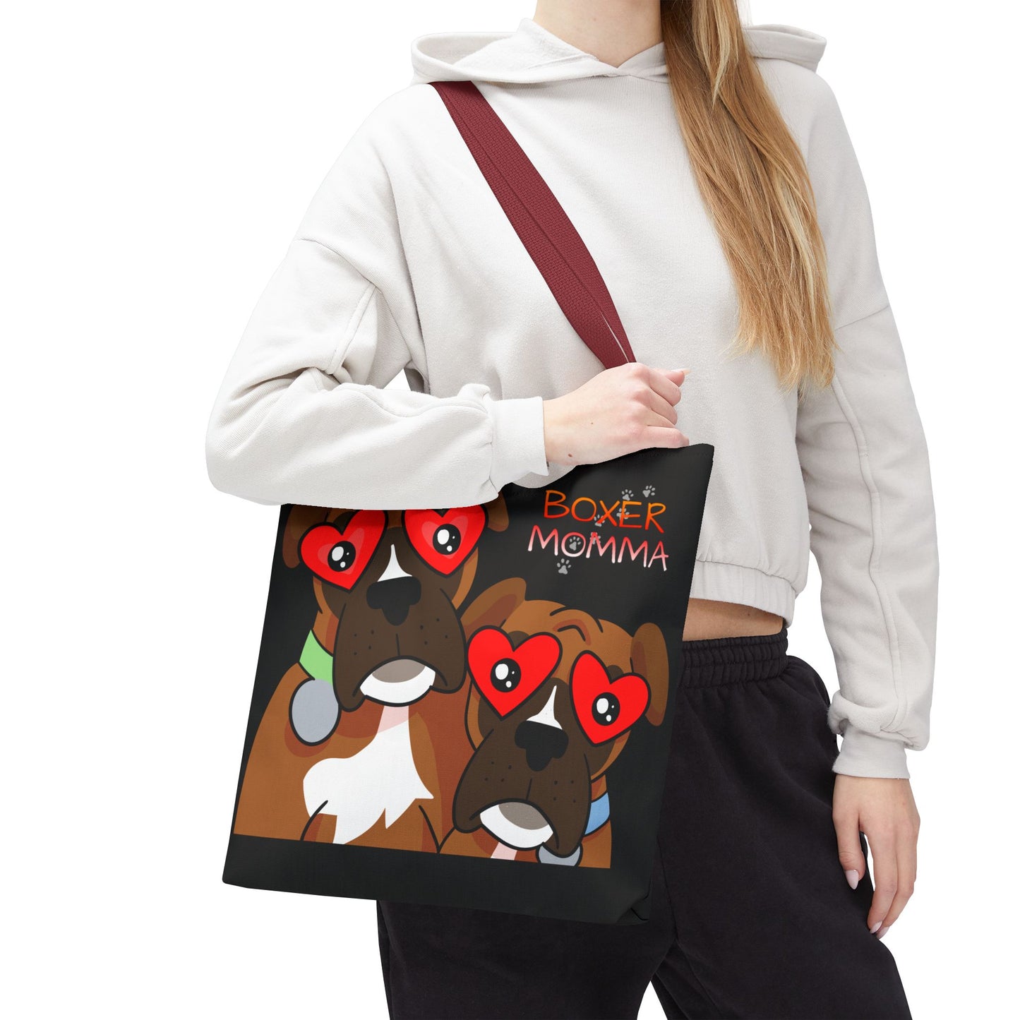 Boxer Momma Tote Bag Black - Durable Canvas Shoulder Bag for Dog Lovers, Spacious Everyday Carry, Pet Mom Gift