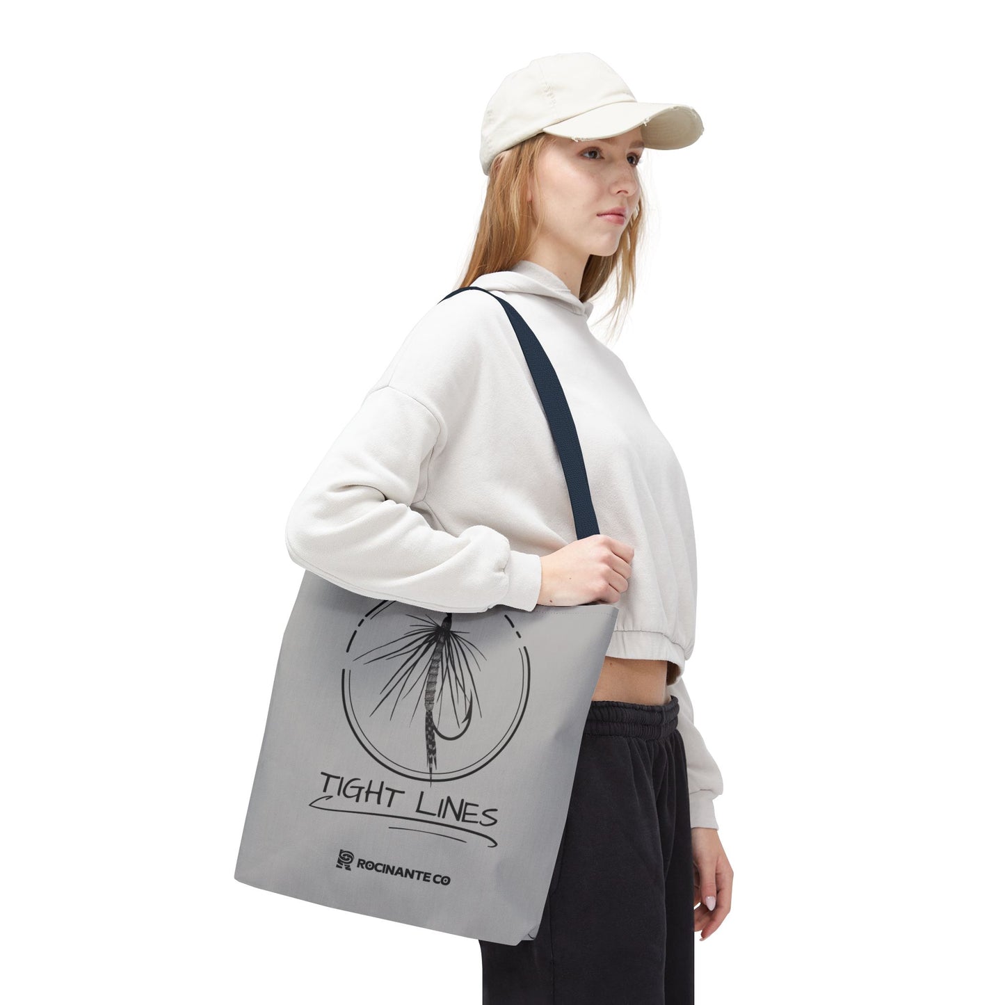 Tight Lines Tote Bag Grey - Durable Fishing Gift, Canvas Beach, Reusable Market Shopping Bag, Casual Everyday Carry Tote