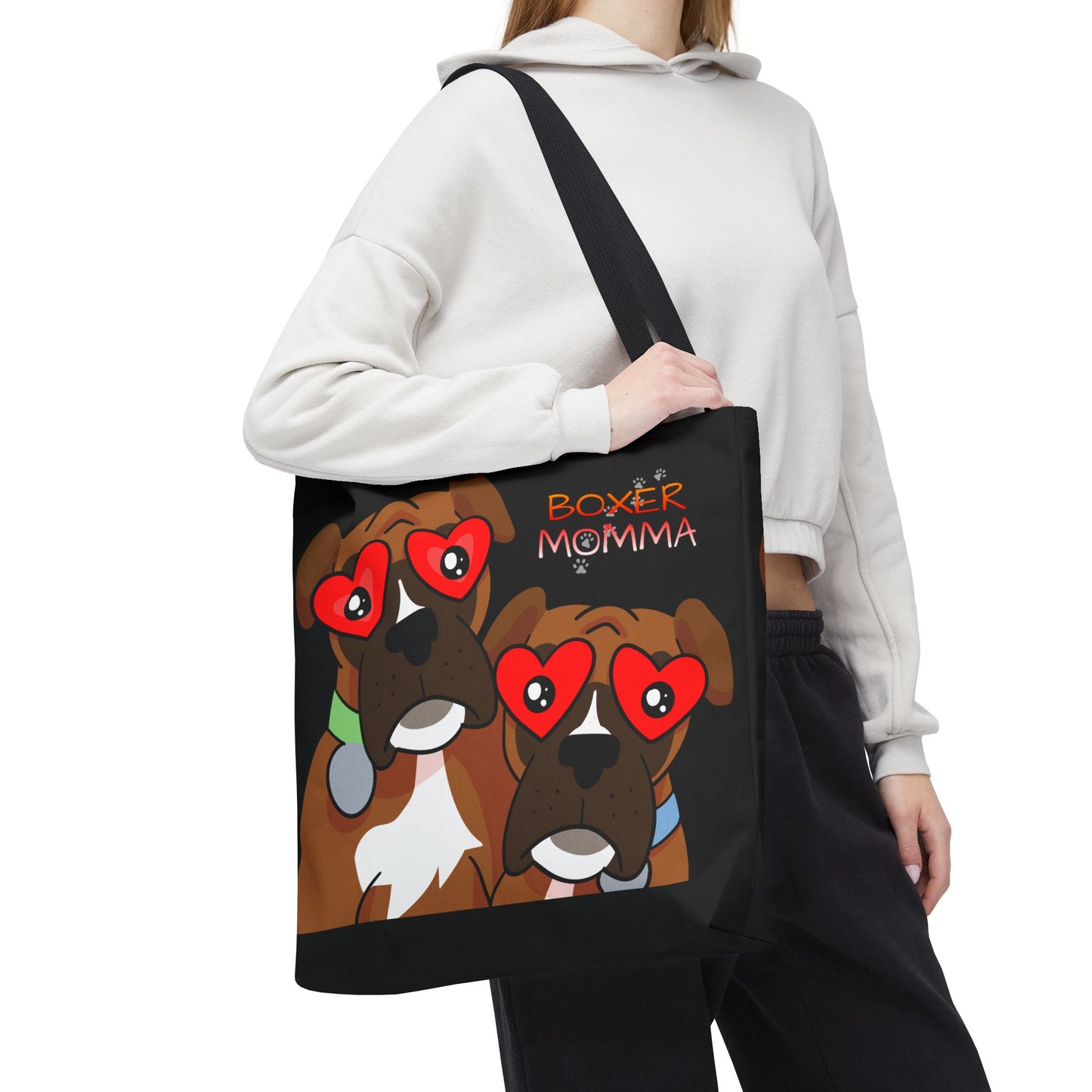 Boxer Momma Tote Bag Black - Durable Canvas Shoulder Bag for Dog Lovers, Spacious Everyday Carry, Pet Mom Gift