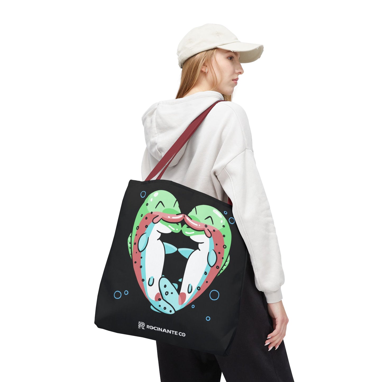 Trout Heart Tote Bag Black – Eco-Friendly Reusable Grocery Shopper, Stylish Canvas Bag for Fishing Lovers & Outdoor Adventures