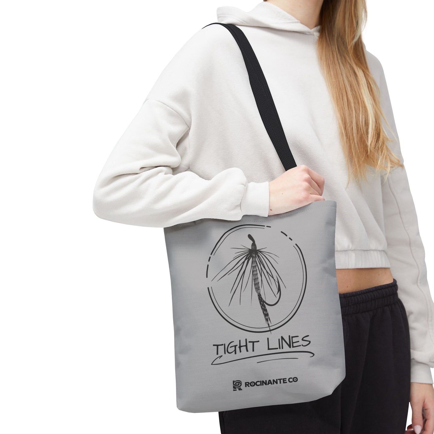 Tight Lines Tote Bag Grey - Durable Fishing Gift, Canvas Beach, Reusable Market Shopping Bag, Casual Everyday Carry Tote