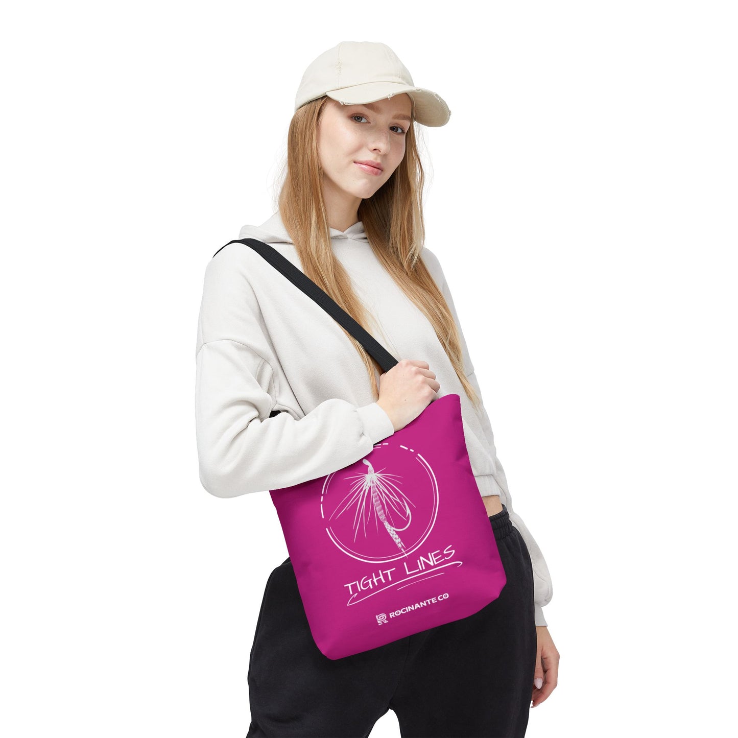 Pink Tight Lines Tote Bag, Fishing Canvas Tote Lightweight Durable Beach Market Bag