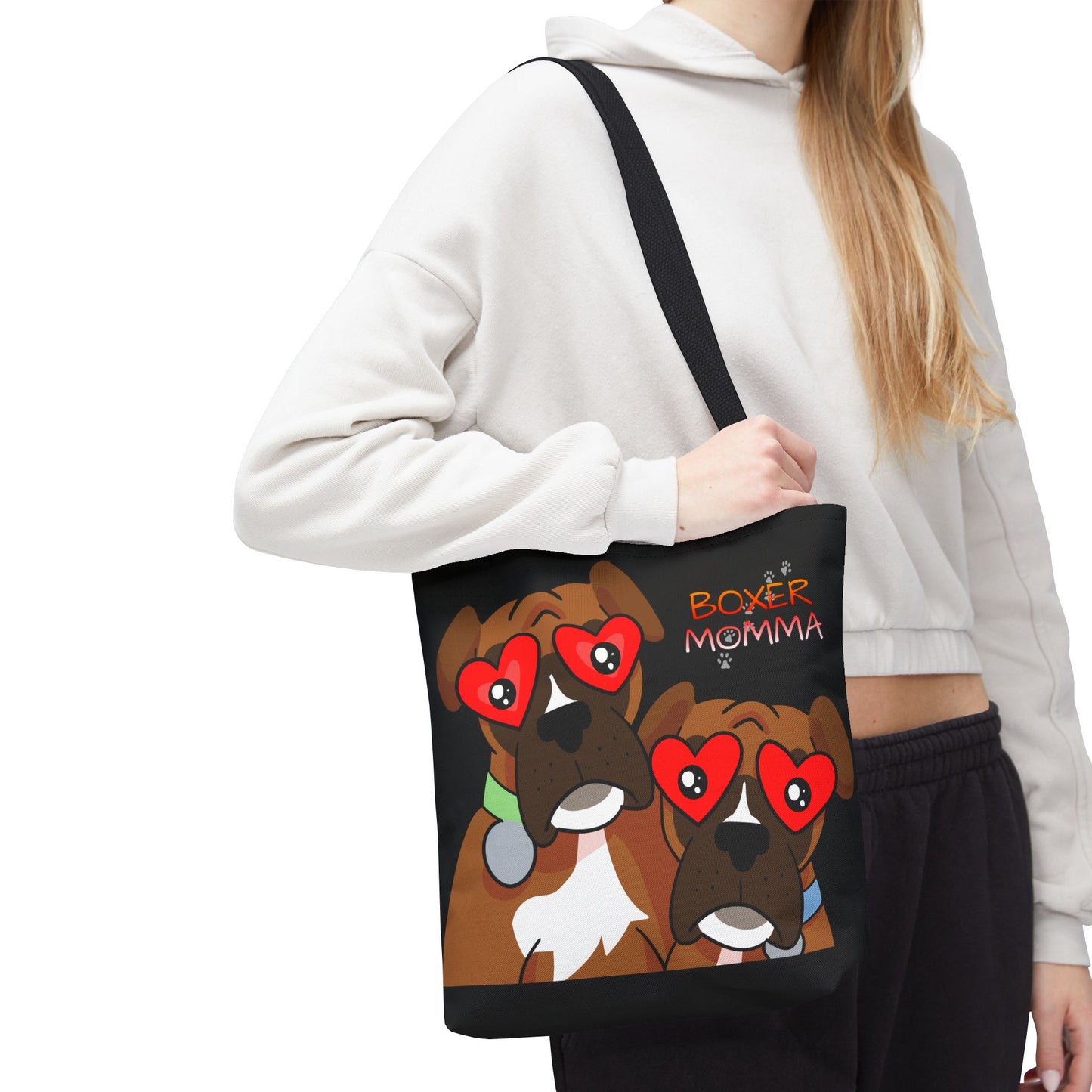 Boxer Momma Tote Bag Black - Durable Canvas Shoulder Bag for Dog Lovers, Spacious Everyday Carry, Pet Mom Gift
