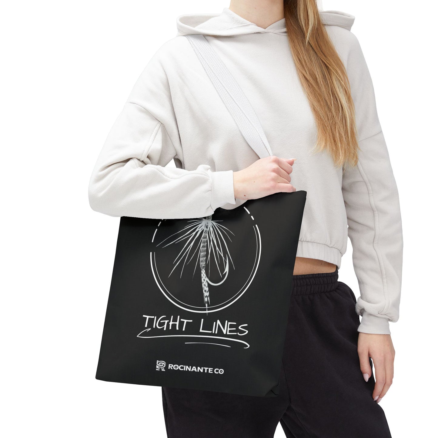 Tight Lines Tote Bag Black, Durable Fishing Tote with Spacious Design & Comfortable Handles for Outdoor Adventures
