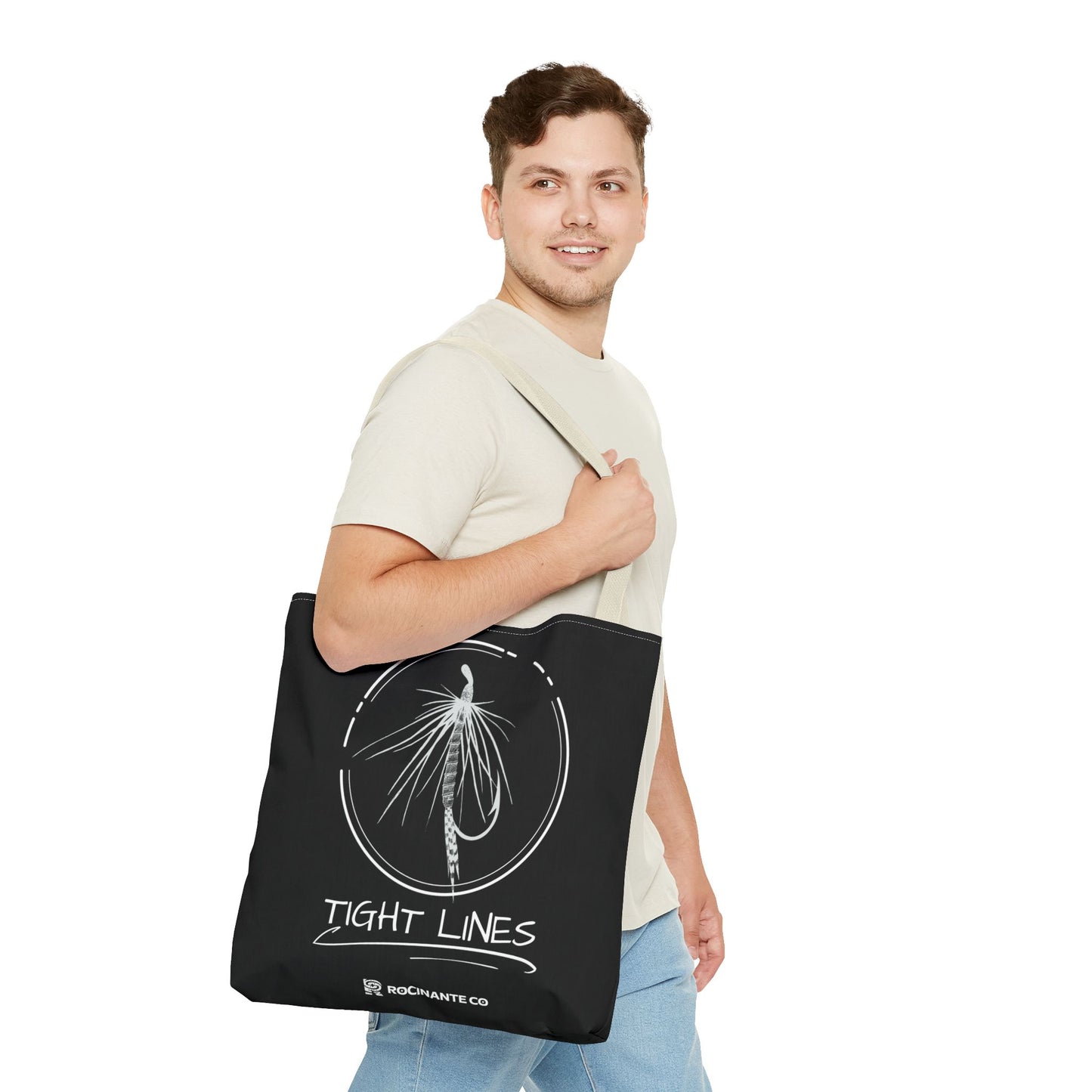 Tight Lines Tote Bag Black, Durable Fishing Tote with Spacious Design & Comfortable Handles for Outdoor Adventures