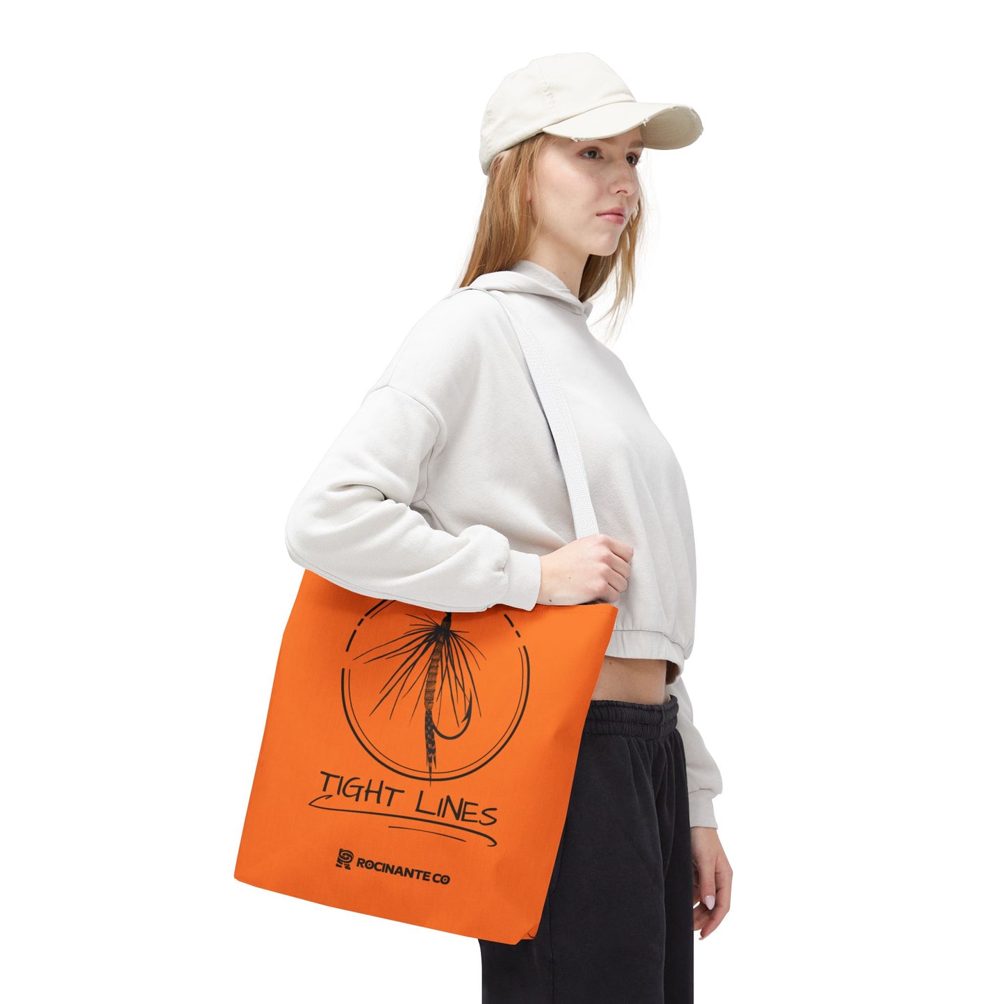 Tight Lines Tote Bag Orange, Durable Canvas Fishing, Beach, Market, Lightweight Reusable Grocery Bag, Outdoor Adventure Gift