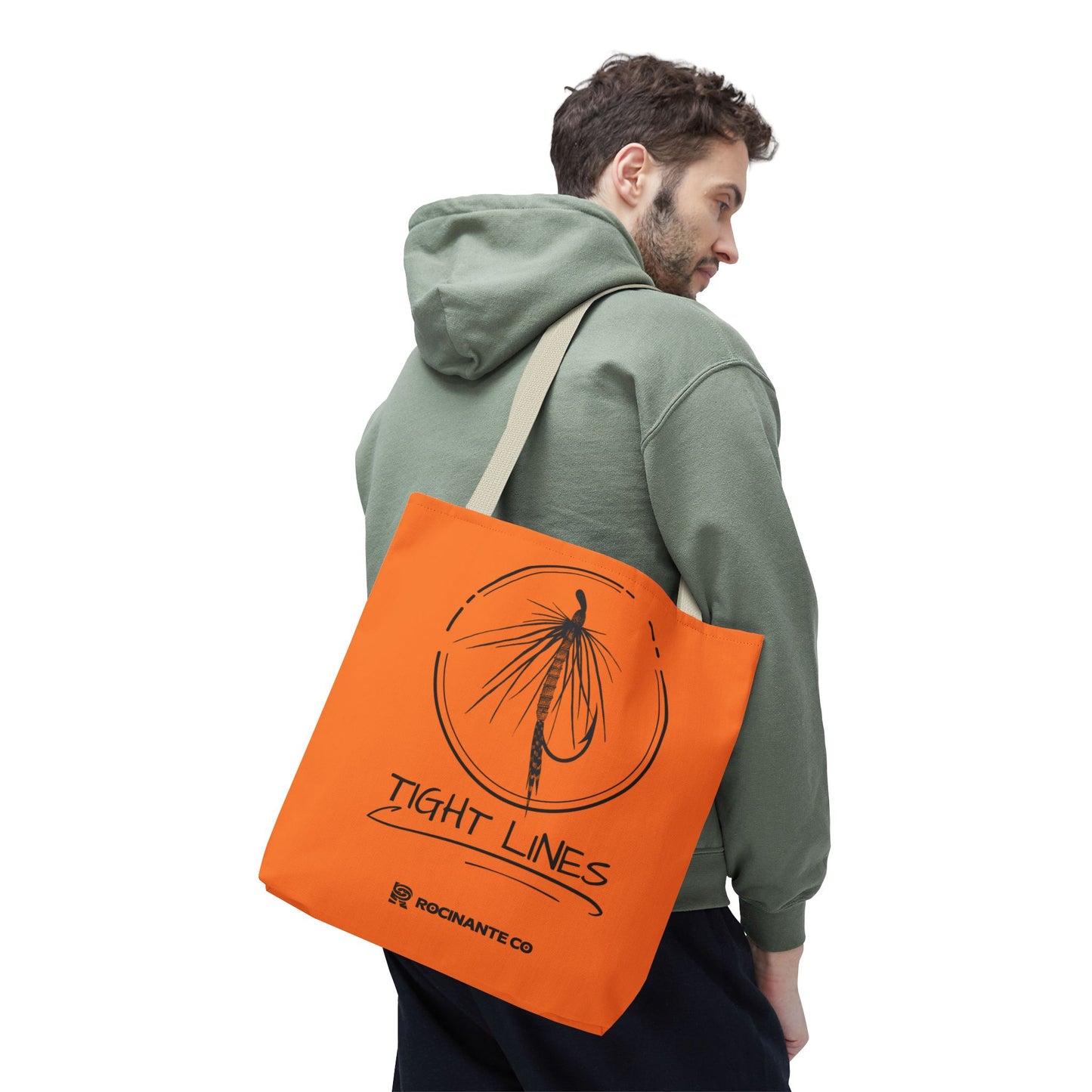 Tight Lines Tote Bag Orange, Durable Canvas Fishing, Beach, Market, Lightweight Reusable Grocery Bag, Outdoor Adventure Gift