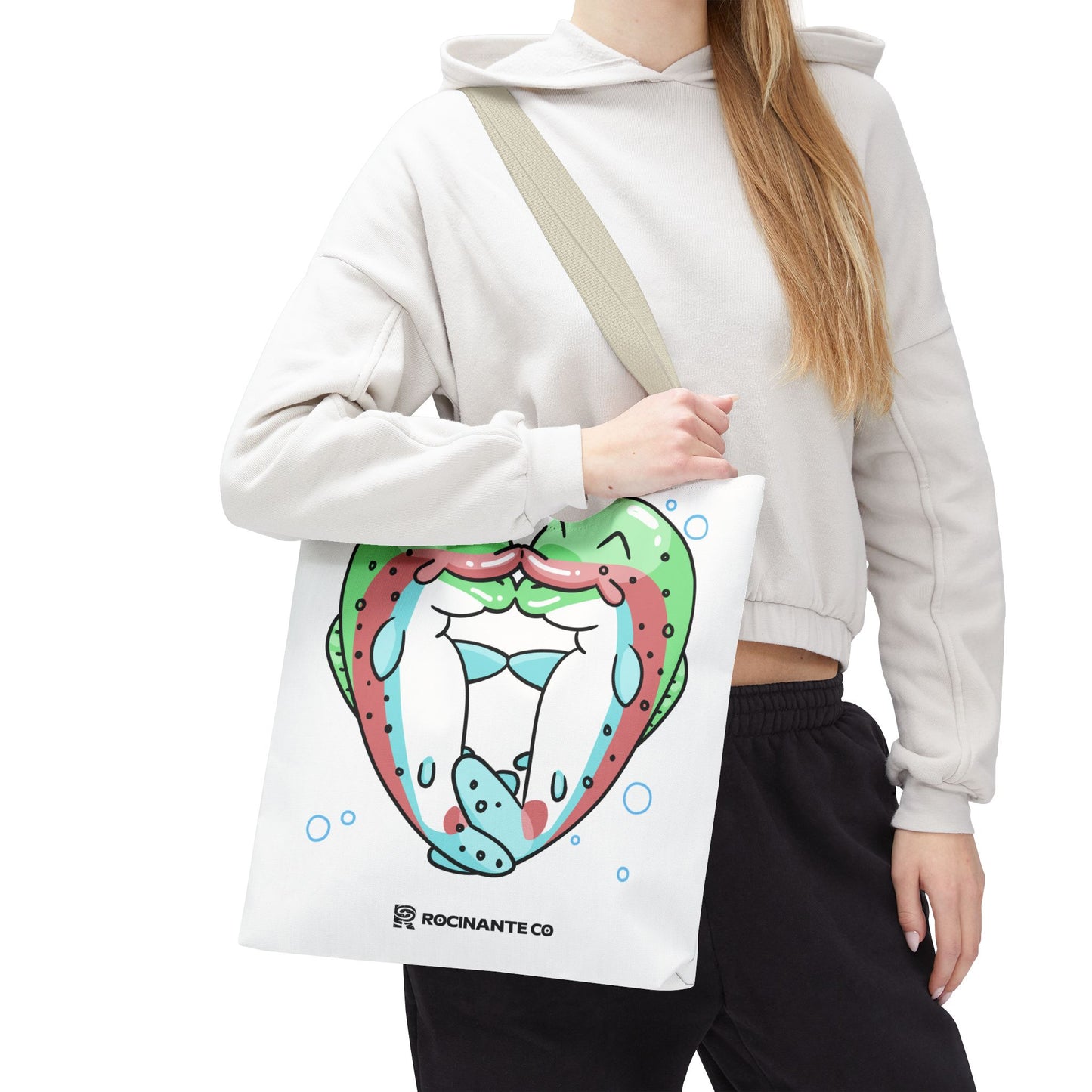Trout Heart Tote Bag White, Cute Fish Illustration Canvas Shopper, Eco-Friendly Reusable Grocery Bag, Stylish Everyday Carry-All