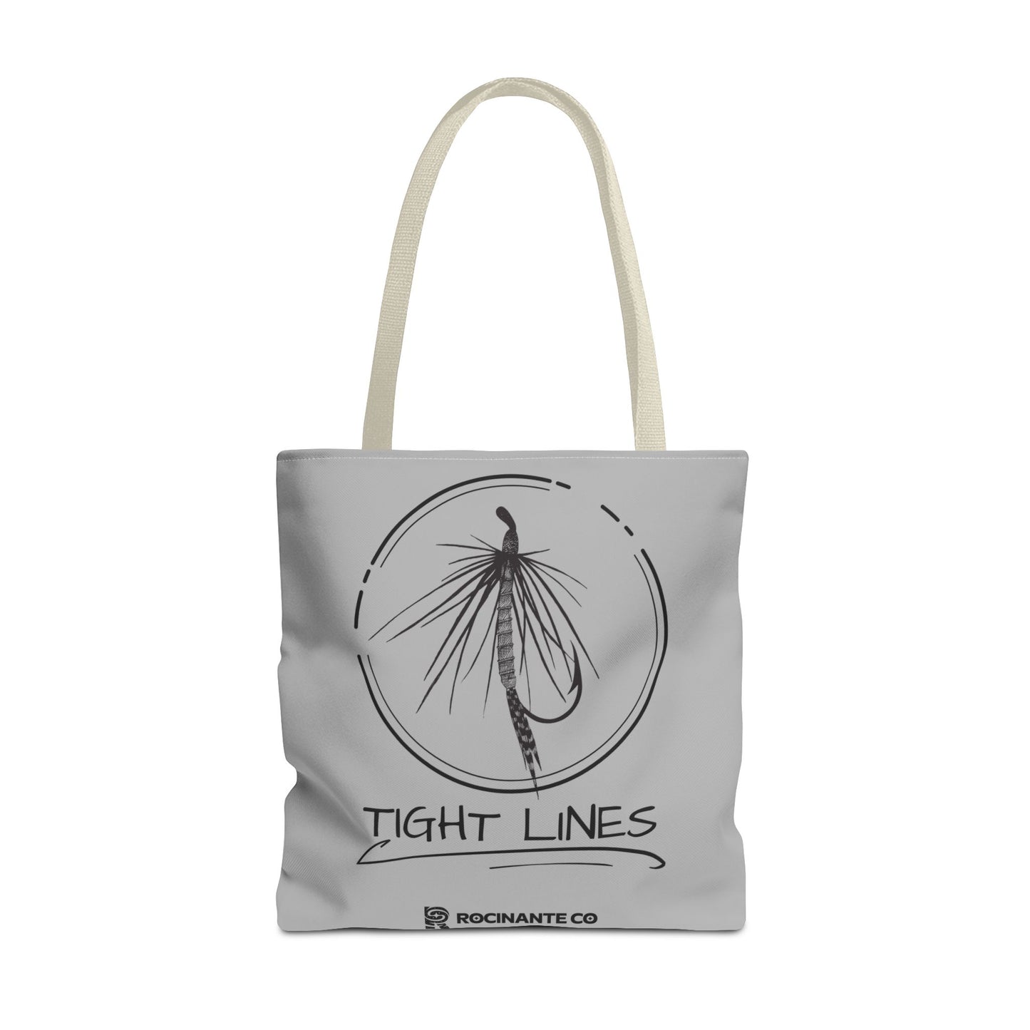 Tight Lines Tote Bag Grey - Durable Fishing Gift, Canvas Beach, Reusable Market Shopping Bag, Casual Everyday Carry Tote