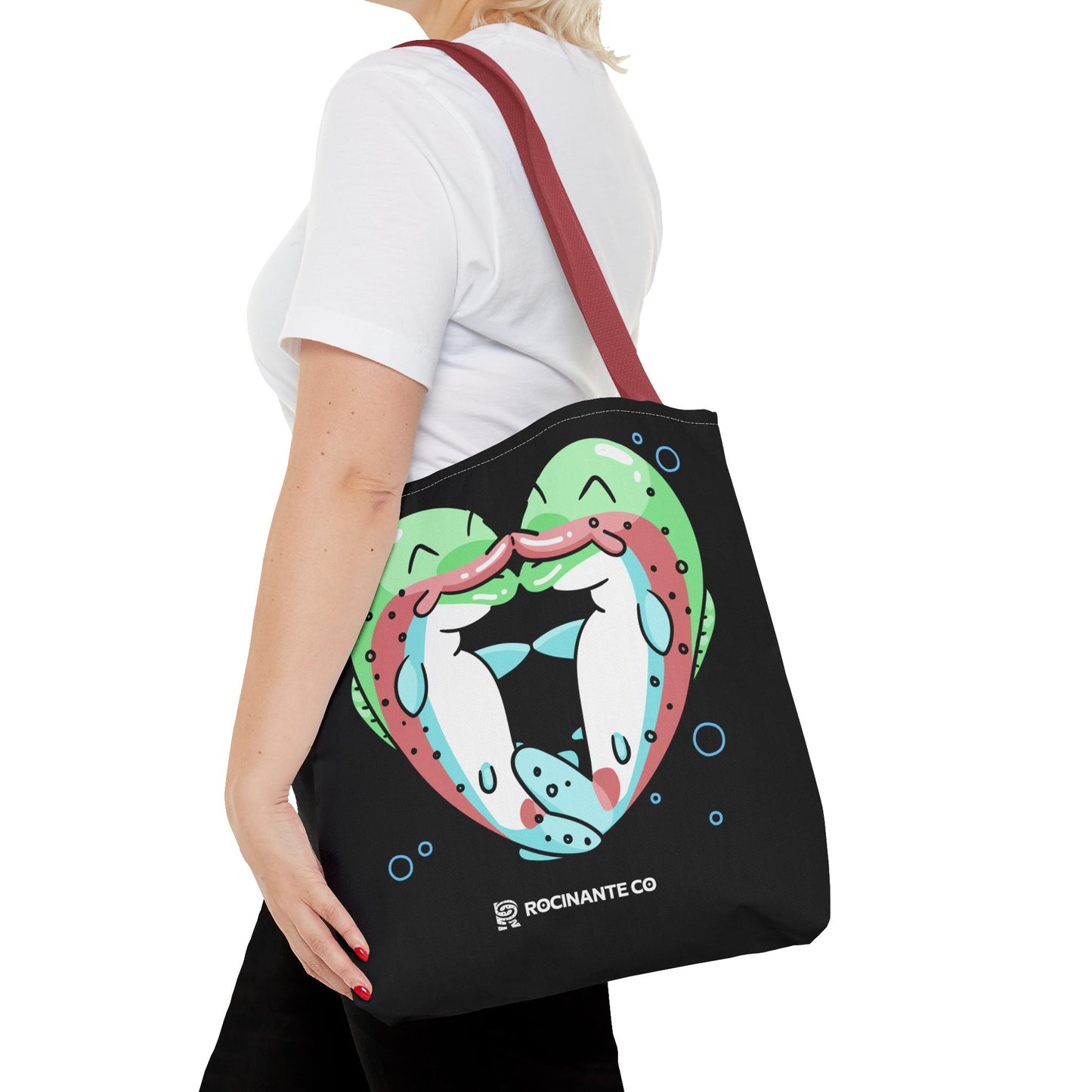 Trout Heart Tote Bag Black – Eco-Friendly Reusable Grocery Shopper, Stylish Canvas Bag for Fishing Lovers & Outdoor Adventures