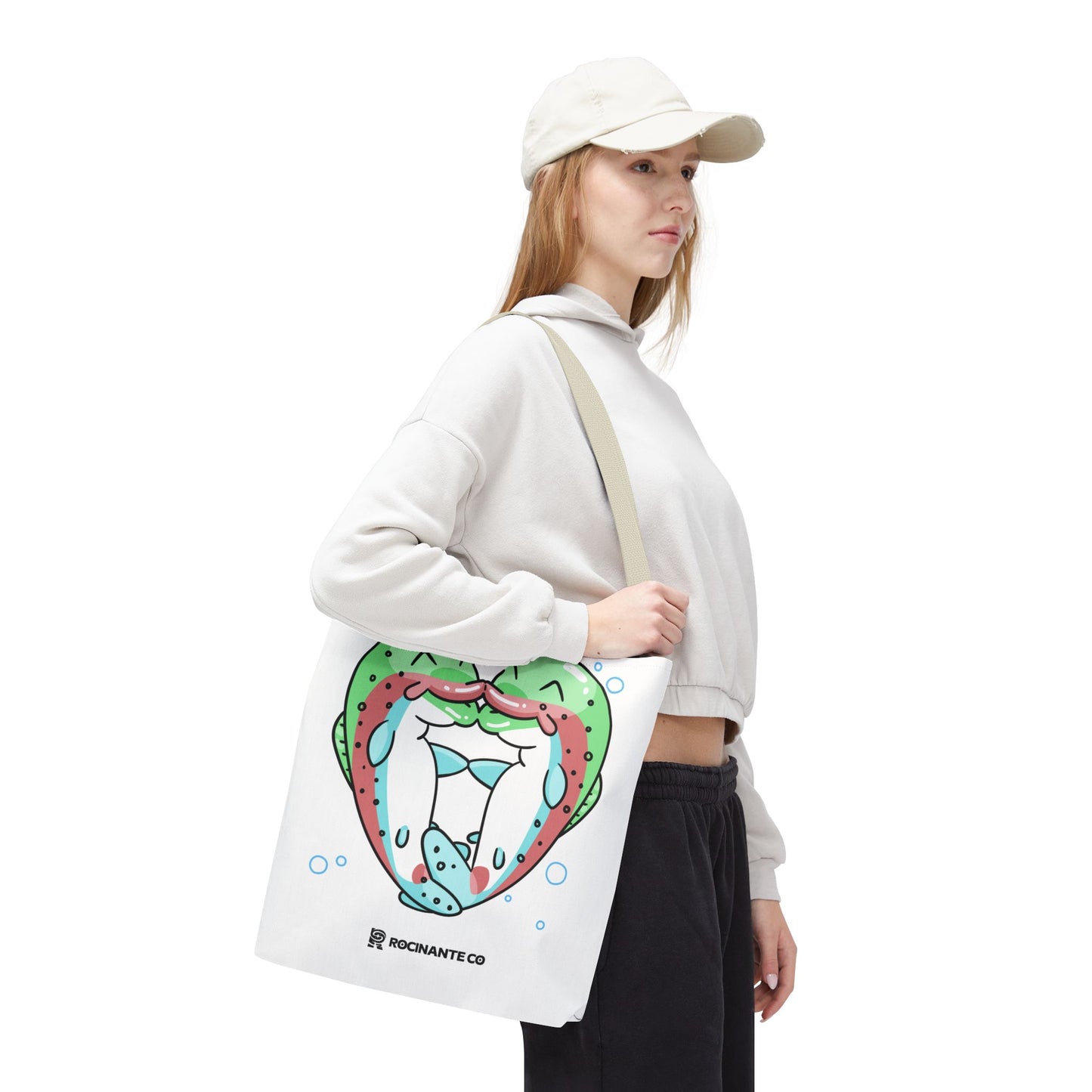 Trout Heart Tote Bag White, Cute Fish Illustration Canvas Shopper, Eco-Friendly Reusable Grocery Bag, Stylish Everyday Carry-All