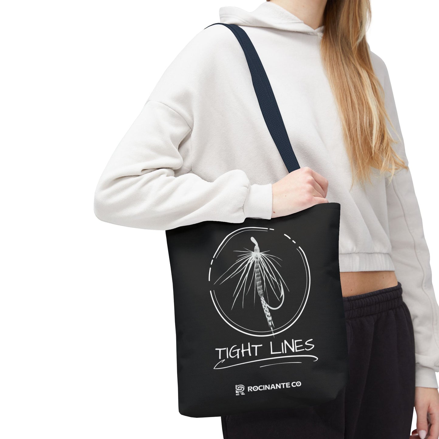 Tight Lines Tote Bag Black, Durable Fishing Tote with Spacious Design & Comfortable Handles for Outdoor Adventures