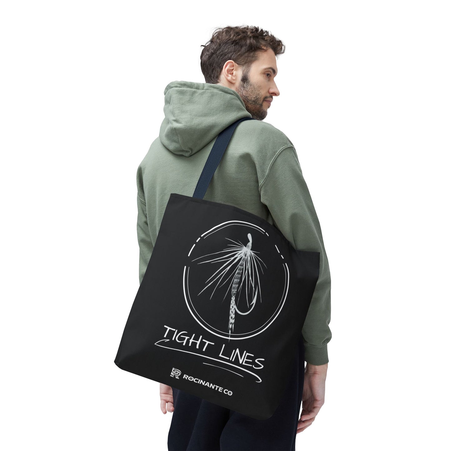 Tight Lines Tote Bag Black, Durable Fishing Tote with Spacious Design & Comfortable Handles for Outdoor Adventures