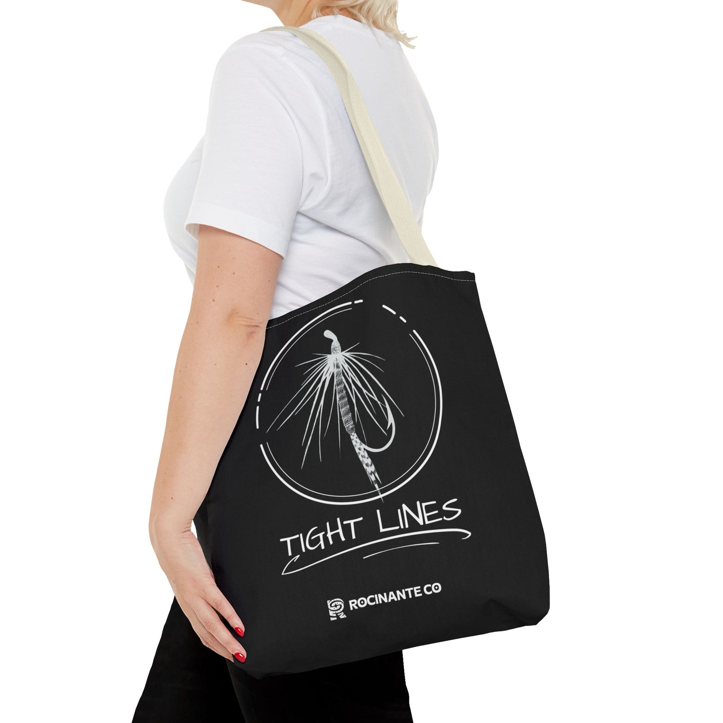Tight Lines Tote Bag Black, Durable Fishing Tote with Spacious Design & Comfortable Handles for Outdoor Adventures