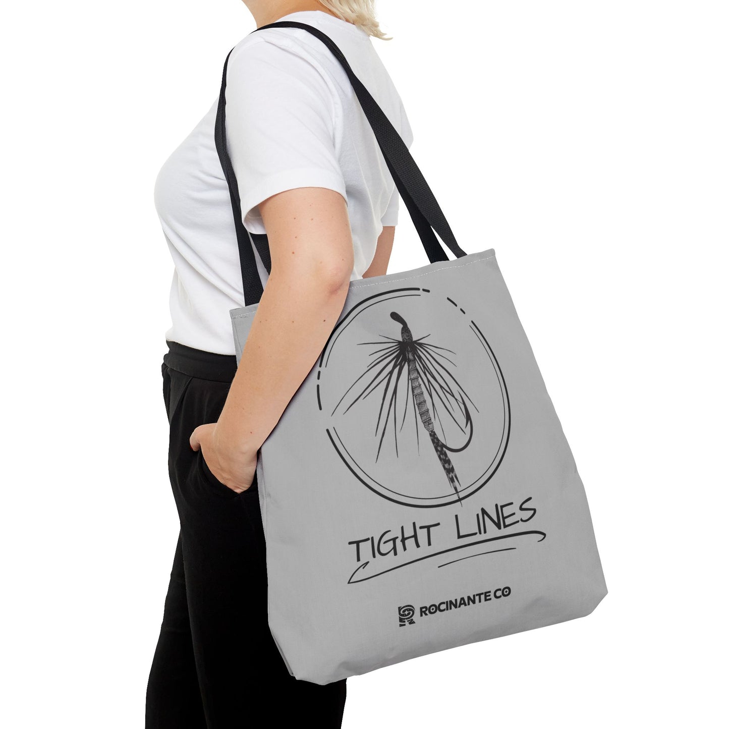 Tight Lines Tote Bag Grey - Durable Fishing Gift, Canvas Beach, Reusable Market Shopping Bag, Casual Everyday Carry Tote