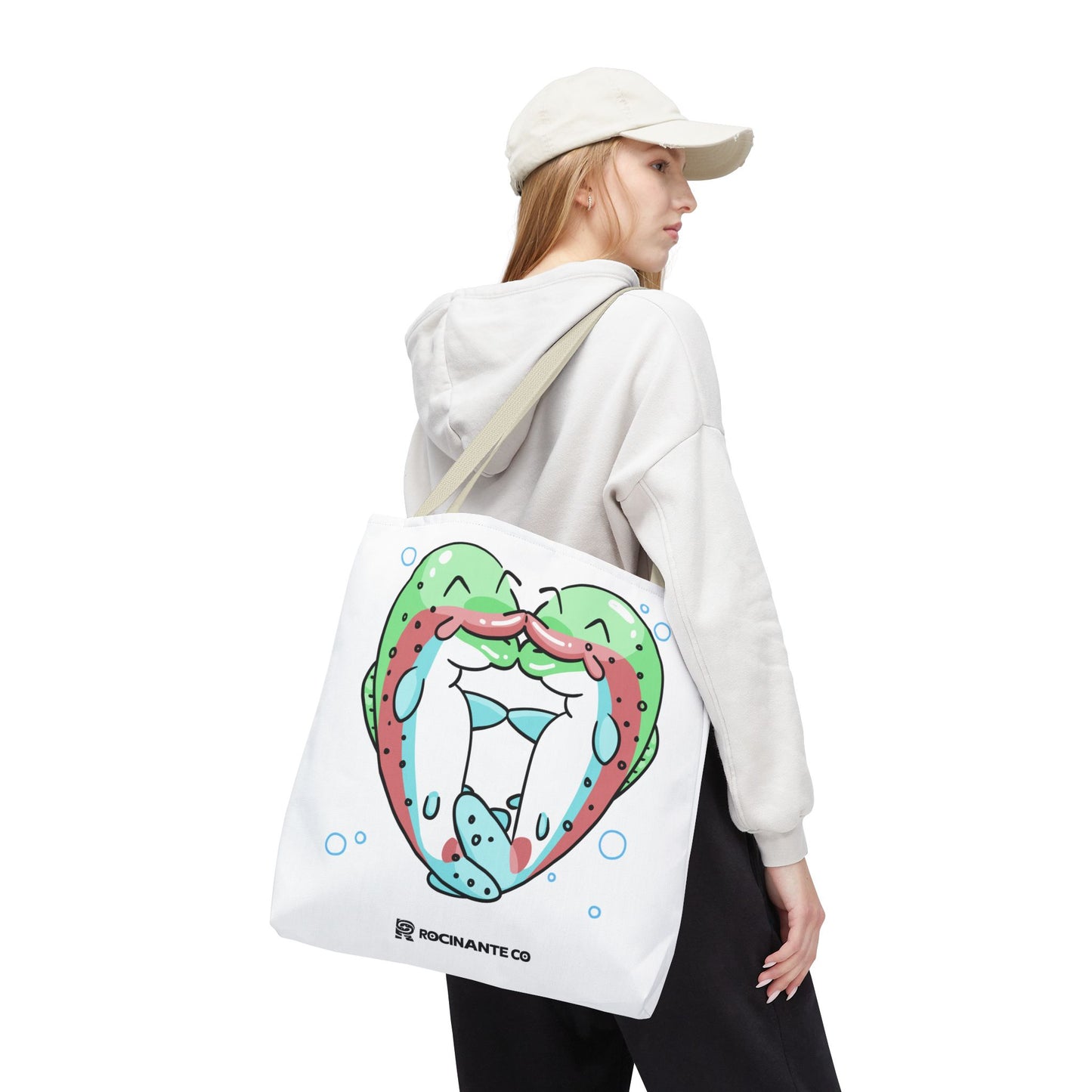 Trout Heart Tote Bag White, Cute Fish Illustration Canvas Shopper, Eco-Friendly Reusable Grocery Bag, Stylish Everyday Carry-All