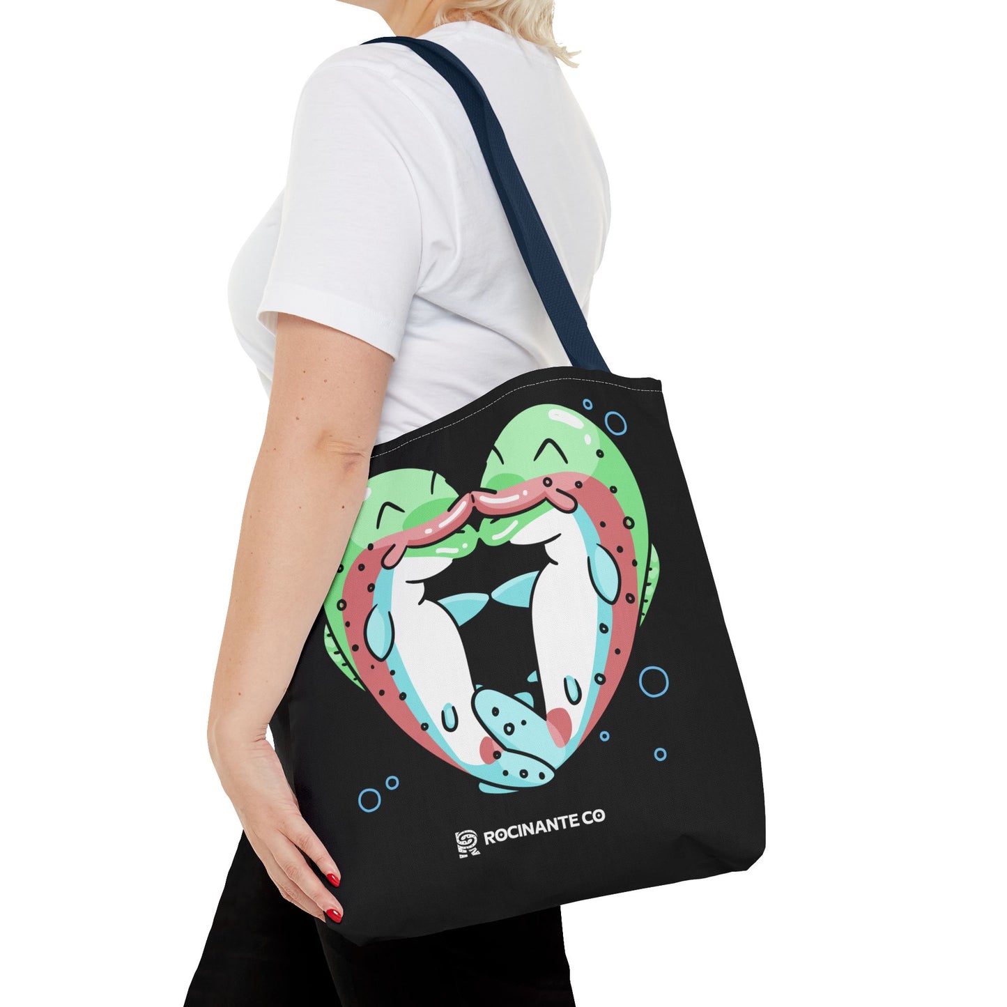 Trout Heart Tote Bag Black – Eco-Friendly Reusable Grocery Shopper, Stylish Canvas Bag for Fishing Lovers & Outdoor Adventures