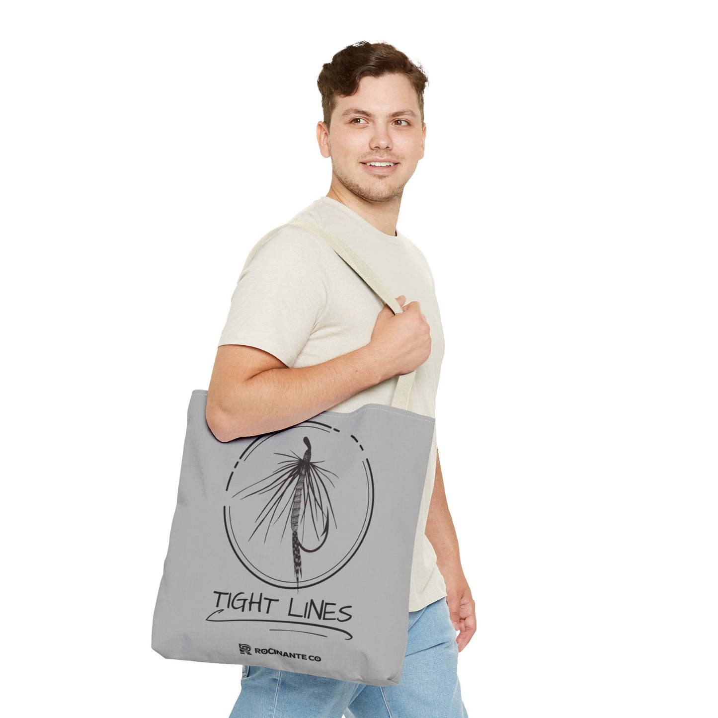 Tight Lines Tote Bag Grey - Durable Fishing Gift, Canvas Beach, Reusable Market Shopping Bag, Casual Everyday Carry Tote