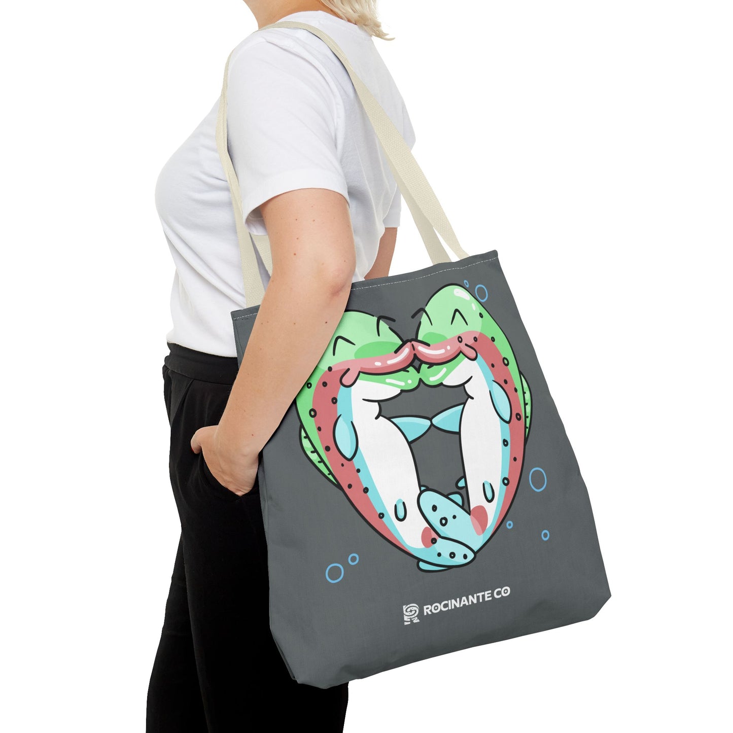 Trout Heart Tote Bag Grey - Eco-Friendly Reusable Shopper, Durable Canvas Carryall for Everyday Use & Gift Idea