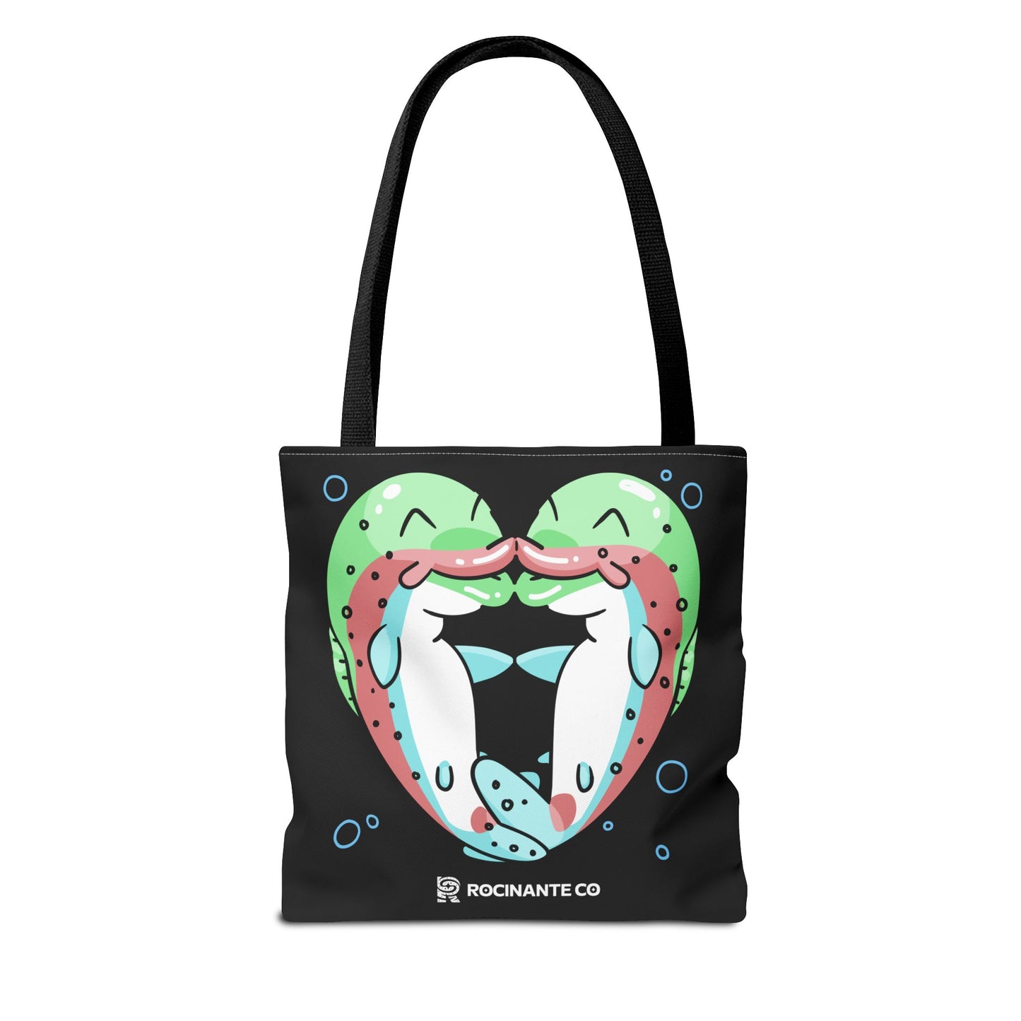 Trout Heart Tote Bag Black – Eco-Friendly Reusable Grocery Shopper, Stylish Canvas Bag for Fishing Lovers & Outdoor Adventures