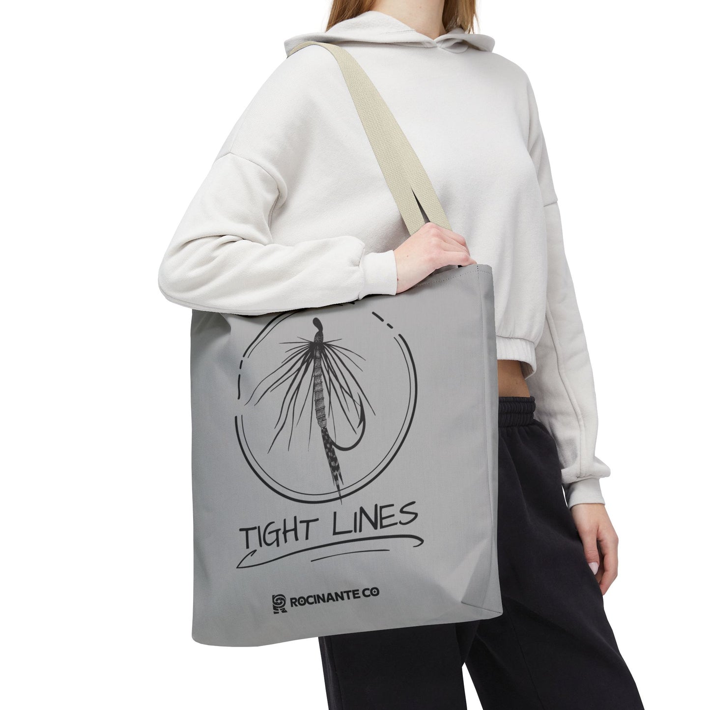 Tight Lines Tote Bag Grey - Durable Fishing Gift, Canvas Beach, Reusable Market Shopping Bag, Casual Everyday Carry Tote