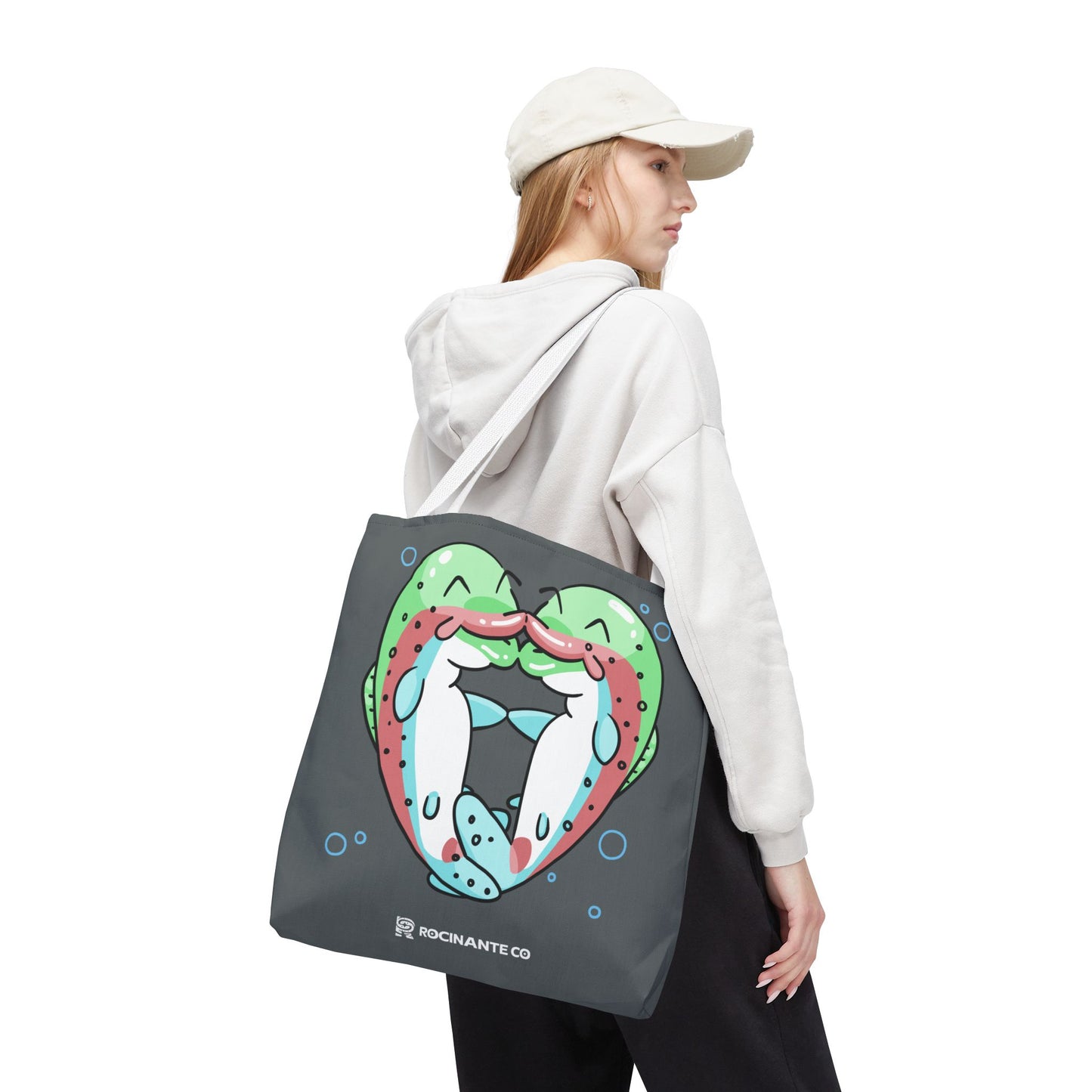 Trout Heart Tote Bag Grey - Eco-Friendly Reusable Shopper, Durable Canvas Carryall for Everyday Use & Gift Idea