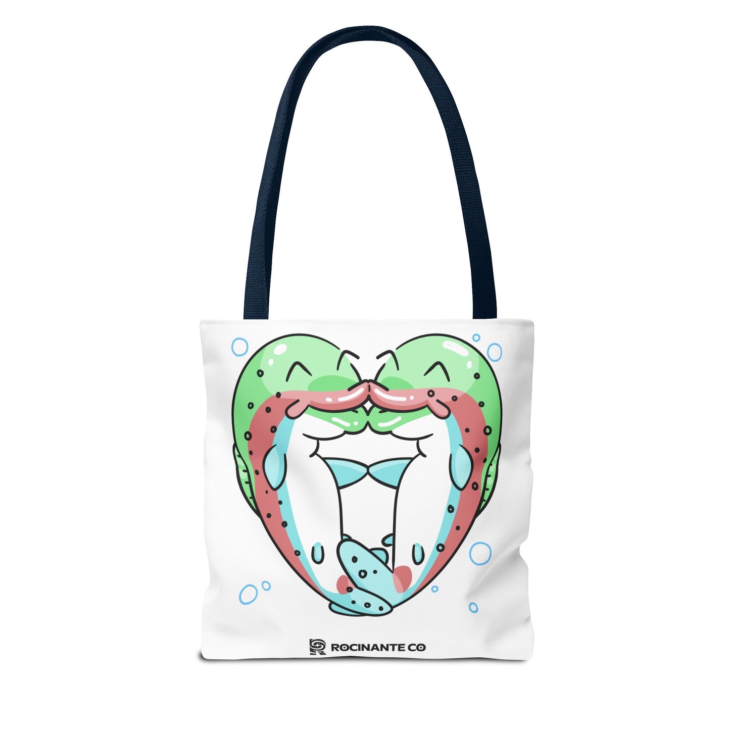 Trout Heart Tote Bag White, Cute Fish Illustration Canvas Shopper, Eco-Friendly Reusable Grocery Bag, Stylish Everyday Carry-All