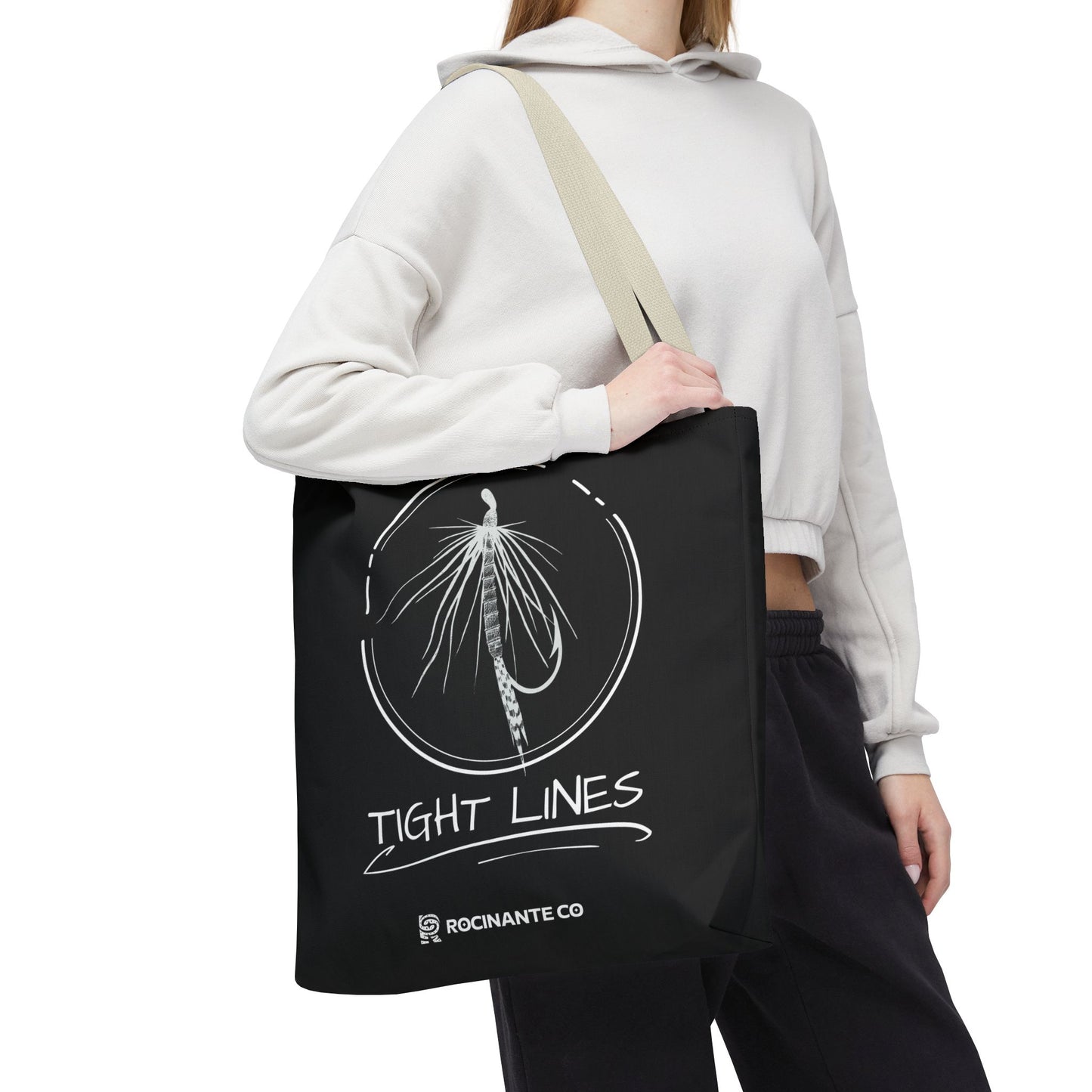 Tight Lines Tote Bag Black, Durable Fishing Tote with Spacious Design & Comfortable Handles for Outdoor Adventures