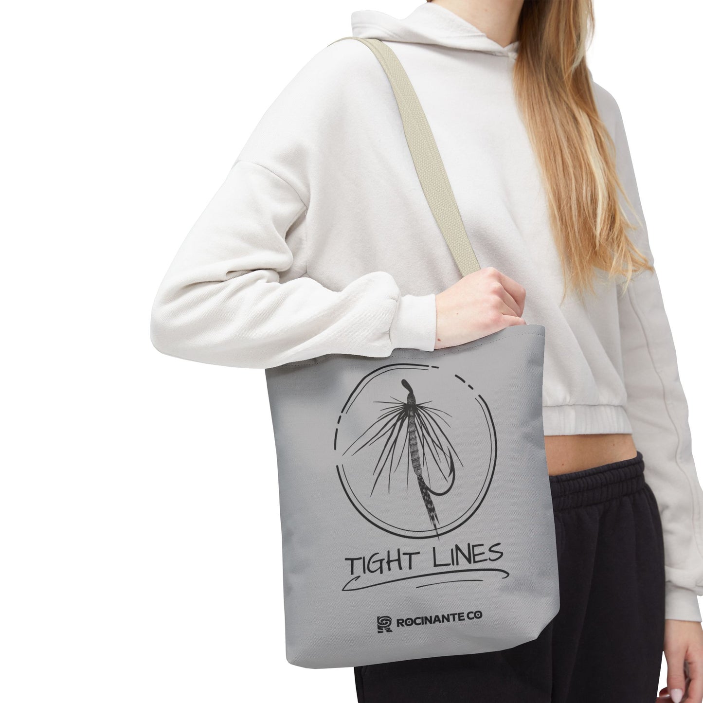 Tight Lines Tote Bag Grey - Durable Fishing Gift, Canvas Beach, Reusable Market Shopping Bag, Casual Everyday Carry Tote