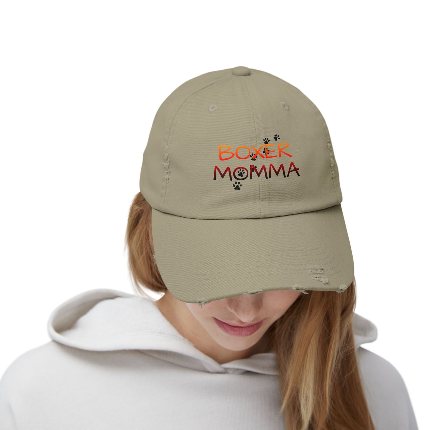Boxer Momma Distressed Hat - Vintage Style Baseball Cap for Dog Lovers, Adjustable Cotton Dad Hat, Gift for Boxer Mom