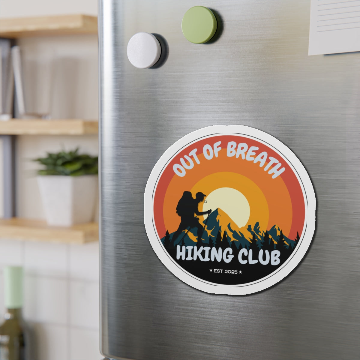 Out of Breath Hiking Club Die-Cut Magnet | Outdoor Adventure | Perfect Gift for Hikers, Nature Lovers, Campers