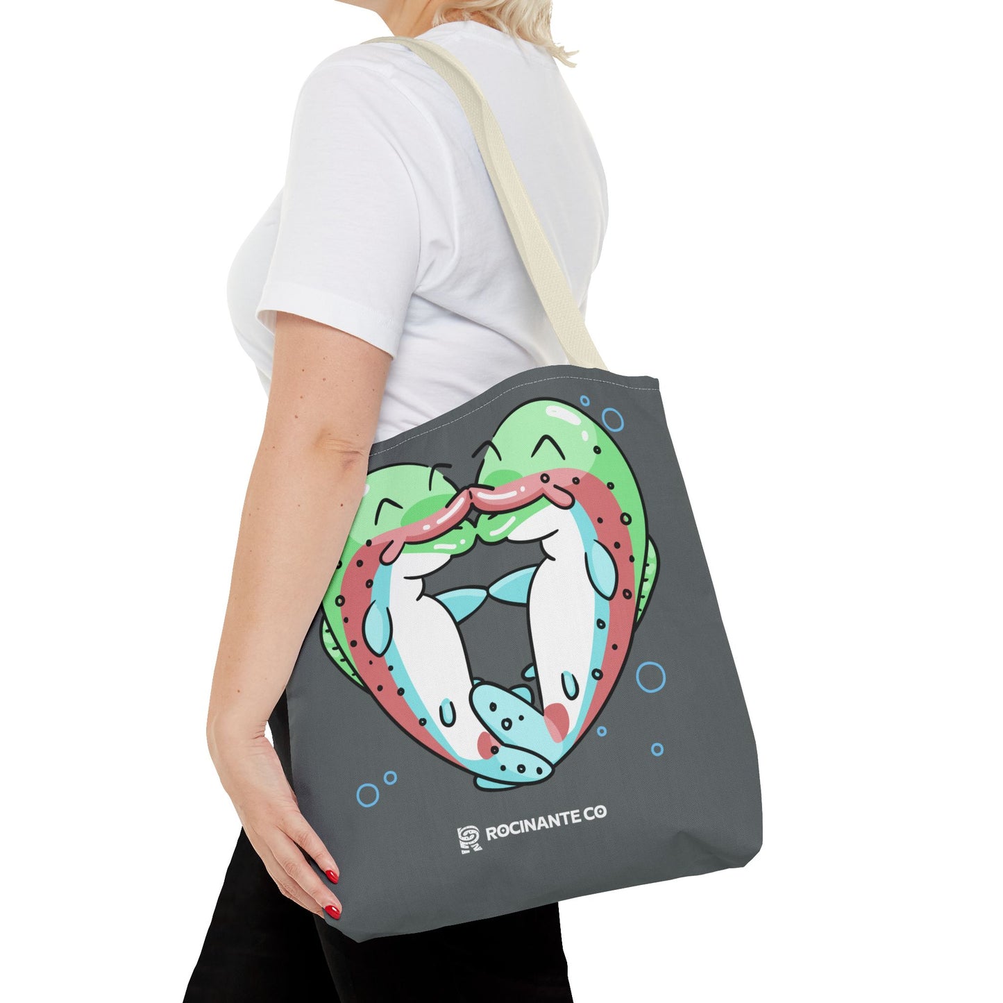Trout Heart Tote Bag Grey - Eco-Friendly Reusable Shopper, Durable Canvas Carryall for Everyday Use & Gift Idea