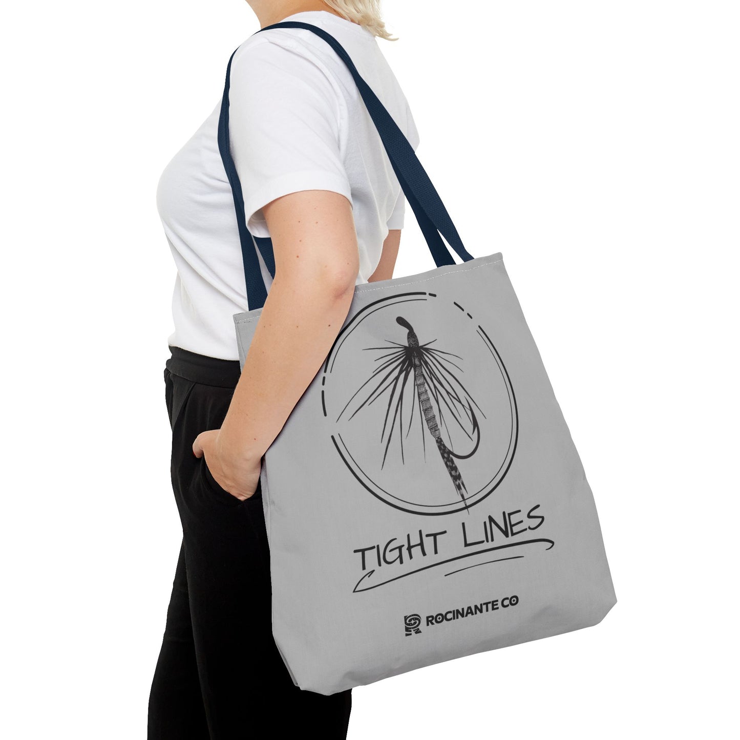 Tight Lines Tote Bag Grey - Durable Fishing Gift, Canvas Beach, Reusable Market Shopping Bag, Casual Everyday Carry Tote