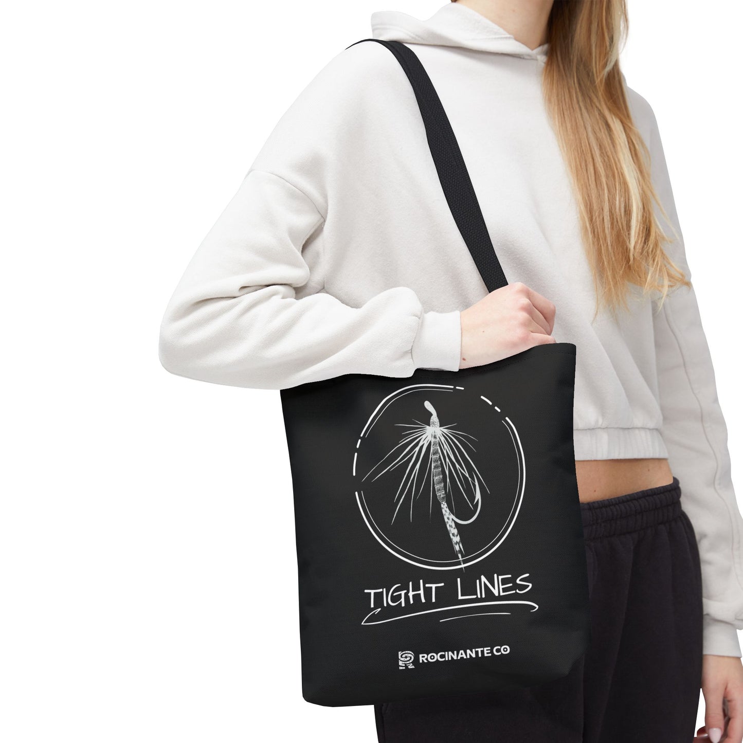 Tight Lines Tote Bag Black, Durable Fishing Tote with Spacious Design & Comfortable Handles for Outdoor Adventures