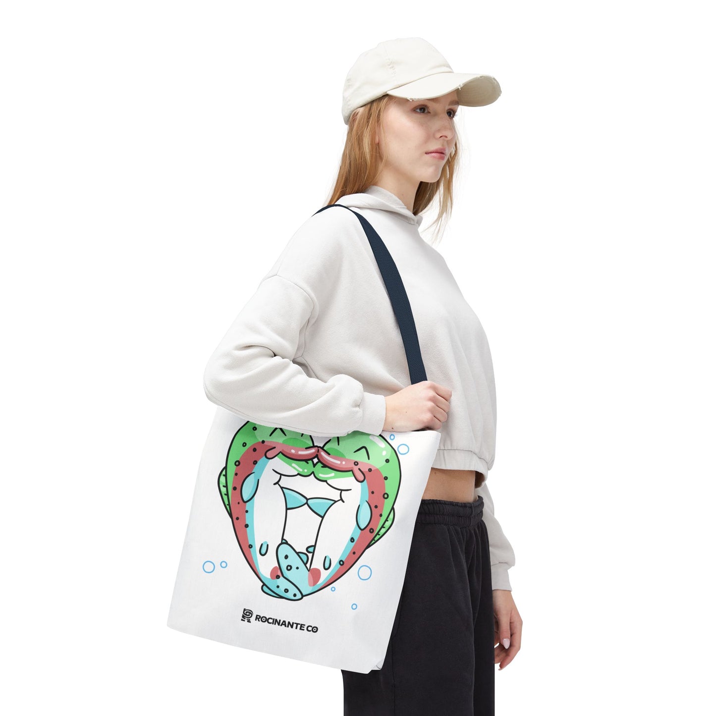 Trout Heart Tote Bag White, Cute Fish Illustration Canvas Shopper, Eco-Friendly Reusable Grocery Bag, Stylish Everyday Carry-All