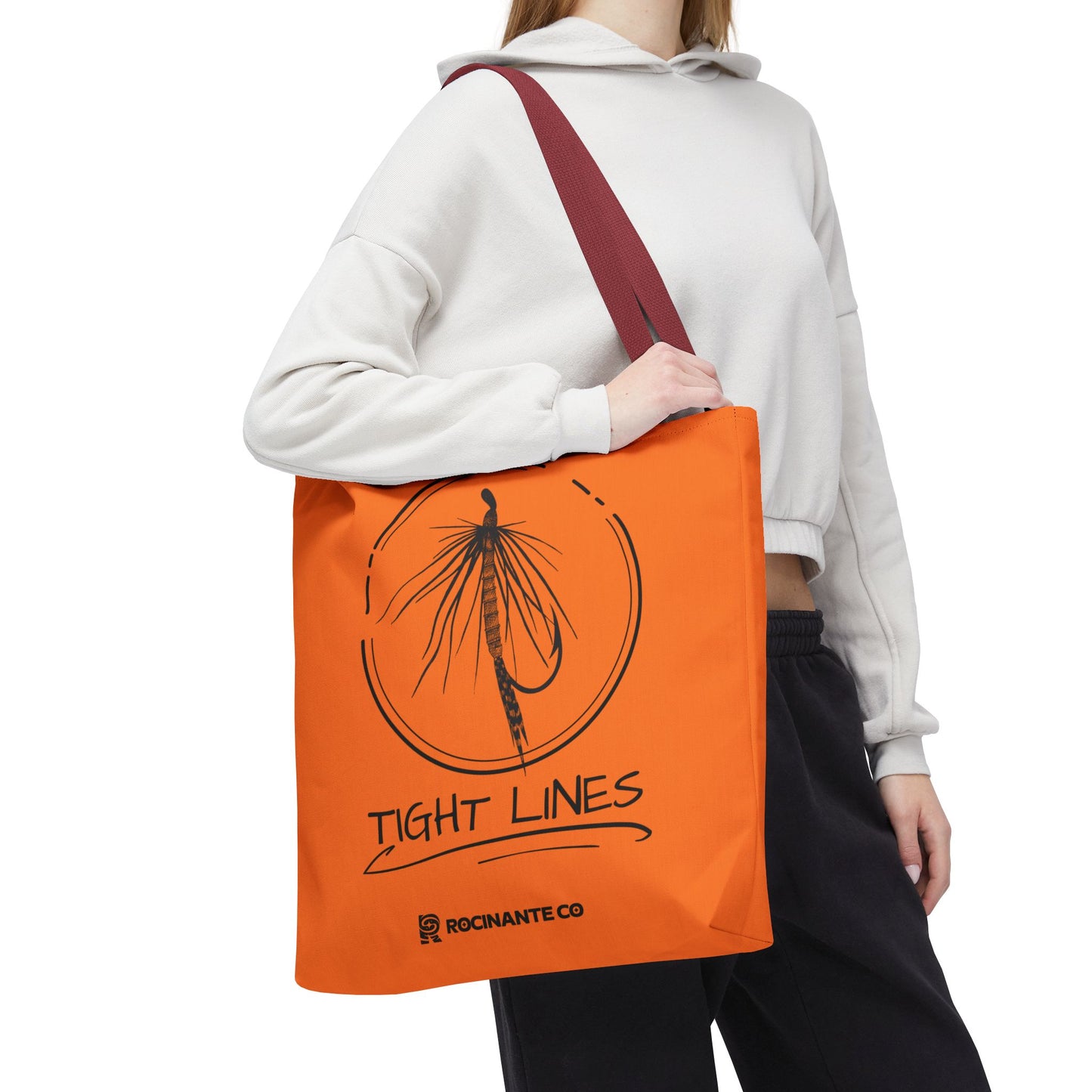 Tight Lines Tote Bag Orange, Durable Canvas Fishing, Beach, Market, Lightweight Reusable Grocery Bag, Outdoor Adventure Gift