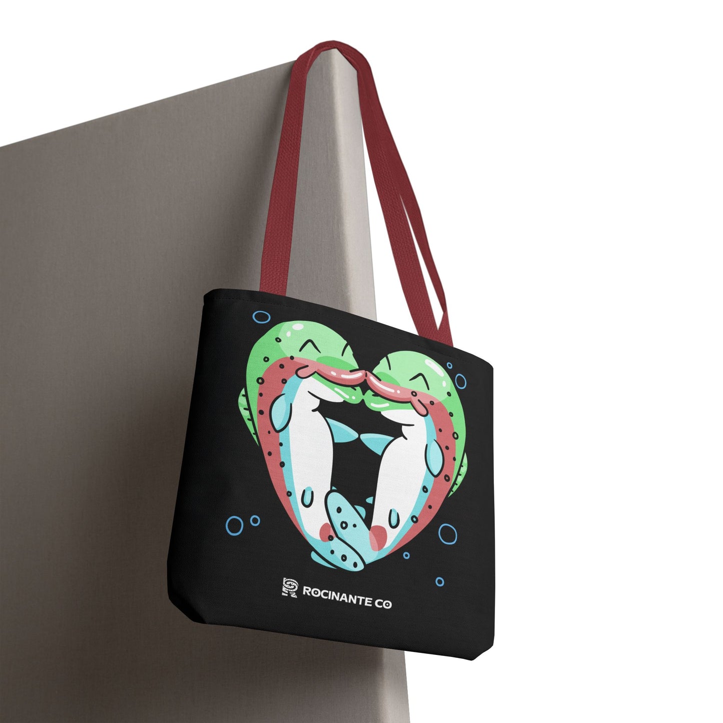 Trout Heart Tote Bag Black – Eco-Friendly Reusable Grocery Shopper, Stylish Canvas Bag for Fishing Lovers & Outdoor Adventures