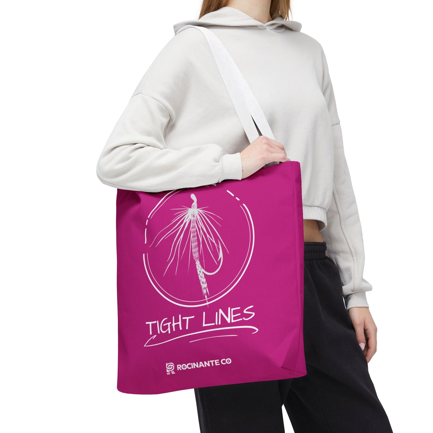 Pink Tight Lines Tote Bag, Fishing Canvas Tote Lightweight Durable Beach Market Bag