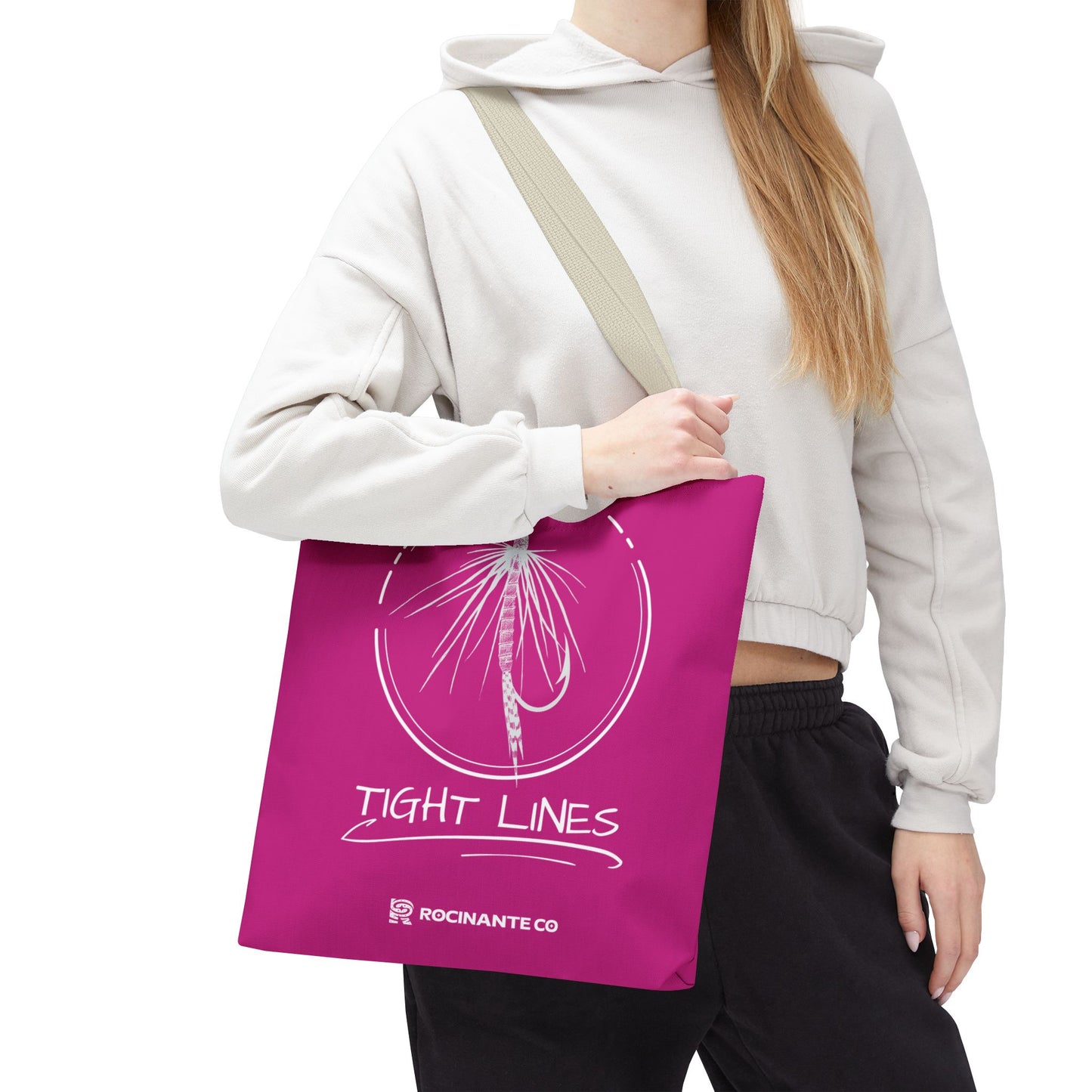 Pink Tight Lines Tote Bag, Fishing Canvas Tote Lightweight Durable Beach Market Bag