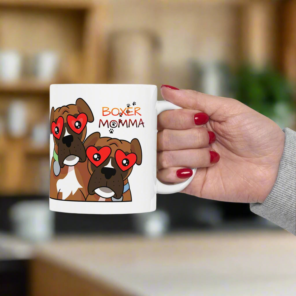 Boxer Momma Ceramic Mug - Cute Dog Mom Gift, Personalized Coffee Cup for Boxer Lovers, Durable Tea Cup, Dog Owner Present