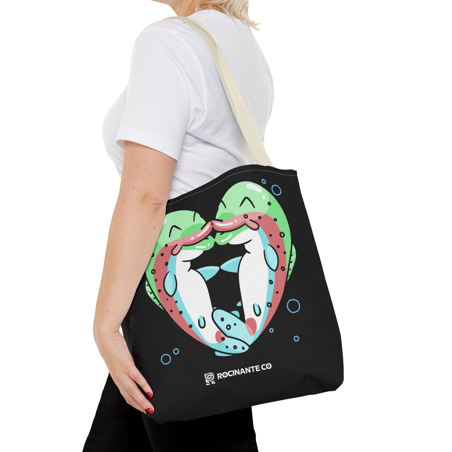 Trout Heart Tote Bag Black – Eco-Friendly Reusable Grocery Shopper, Stylish Canvas Bag for Fishing Lovers & Outdoor Adventures