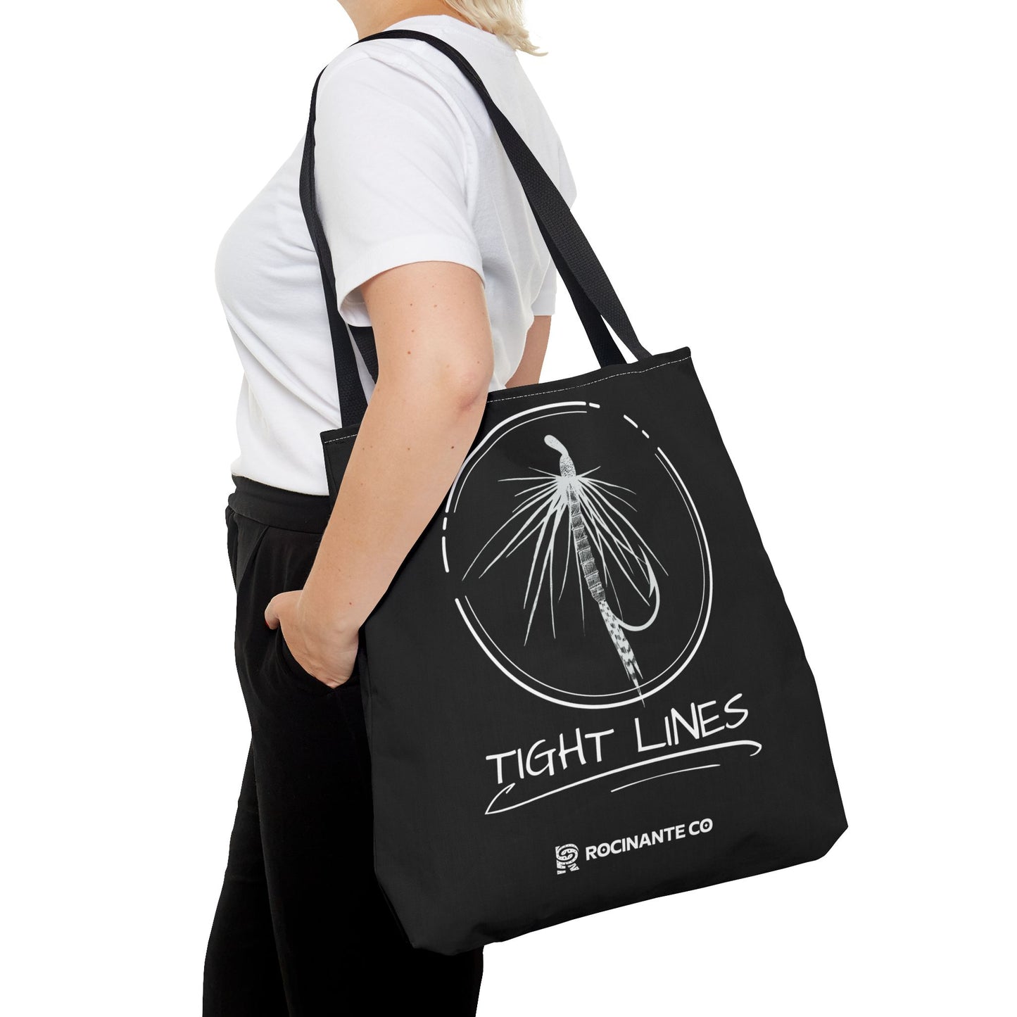 Tight Lines Tote Bag Black, Durable Fishing Tote with Spacious Design & Comfortable Handles for Outdoor Adventures