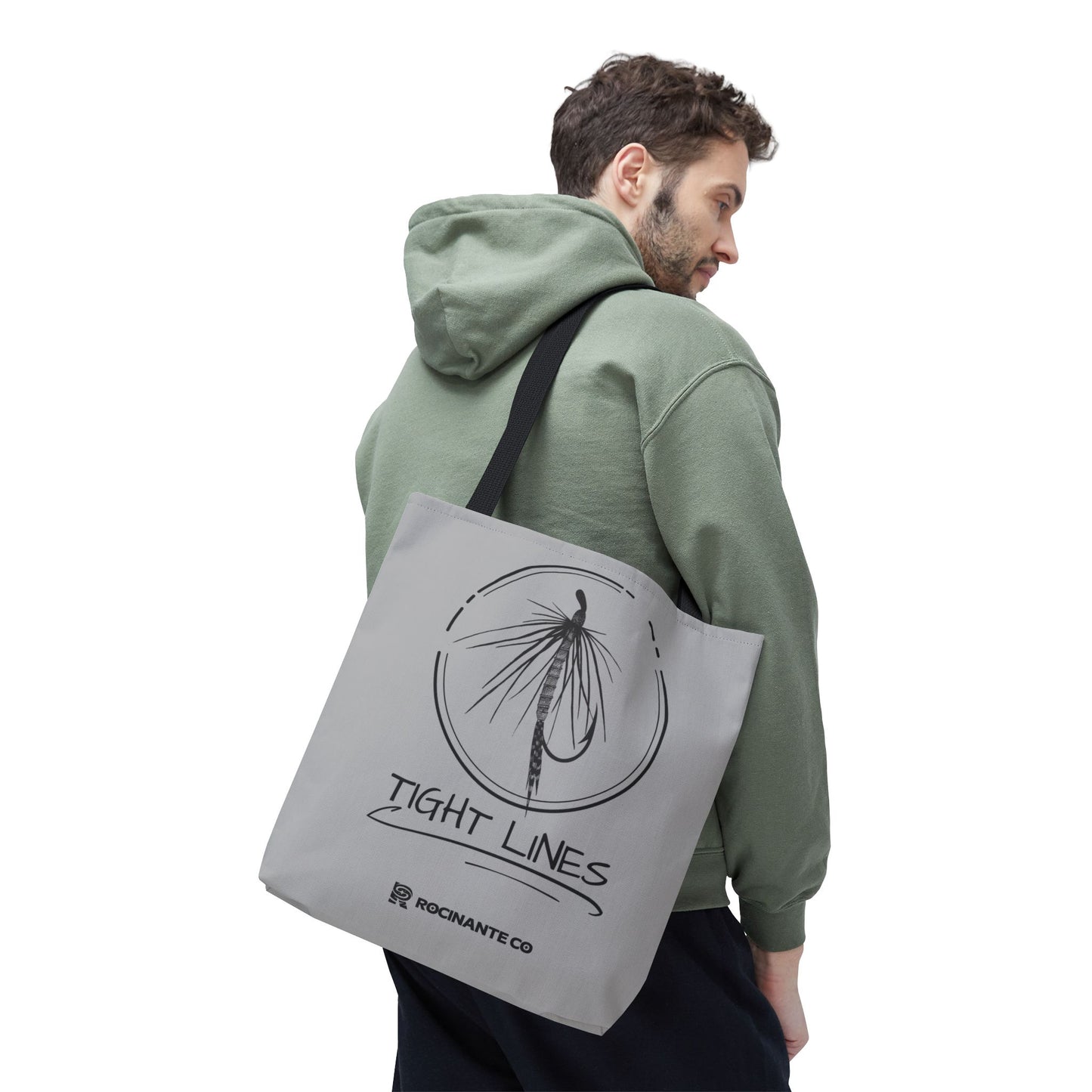 Tight Lines Tote Bag Grey - Durable Fishing Gift, Canvas Beach, Reusable Market Shopping Bag, Casual Everyday Carry Tote