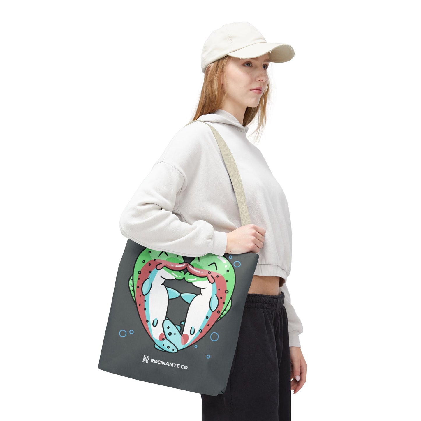 Trout Heart Tote Bag Grey - Eco-Friendly Reusable Shopper, Durable Canvas Carryall for Everyday Use & Gift Idea
