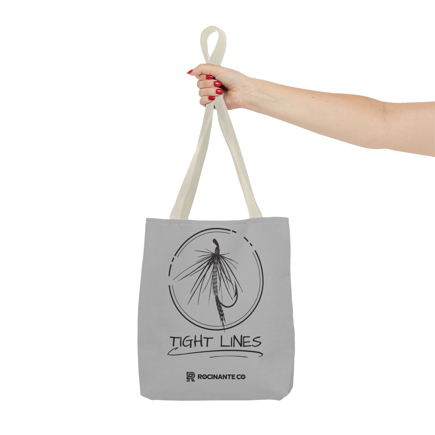 Tight Lines Tote Bag Grey - Durable Fishing Gift, Canvas Beach, Reusable Market Shopping Bag, Casual Everyday Carry Tote