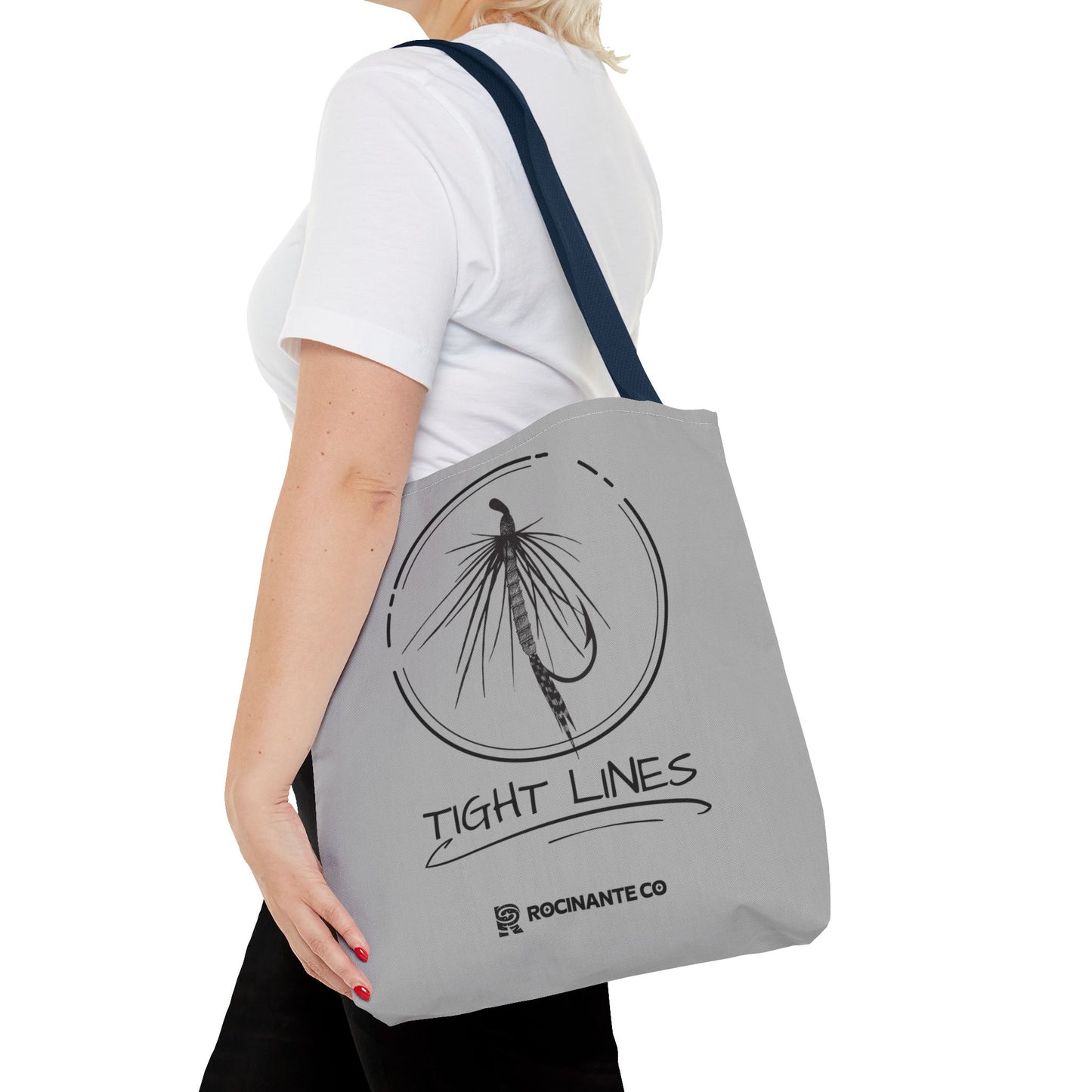 Tight Lines Tote Bag Grey - Durable Fishing Gift, Canvas Beach, Reusable Market Shopping Bag, Casual Everyday Carry Tote