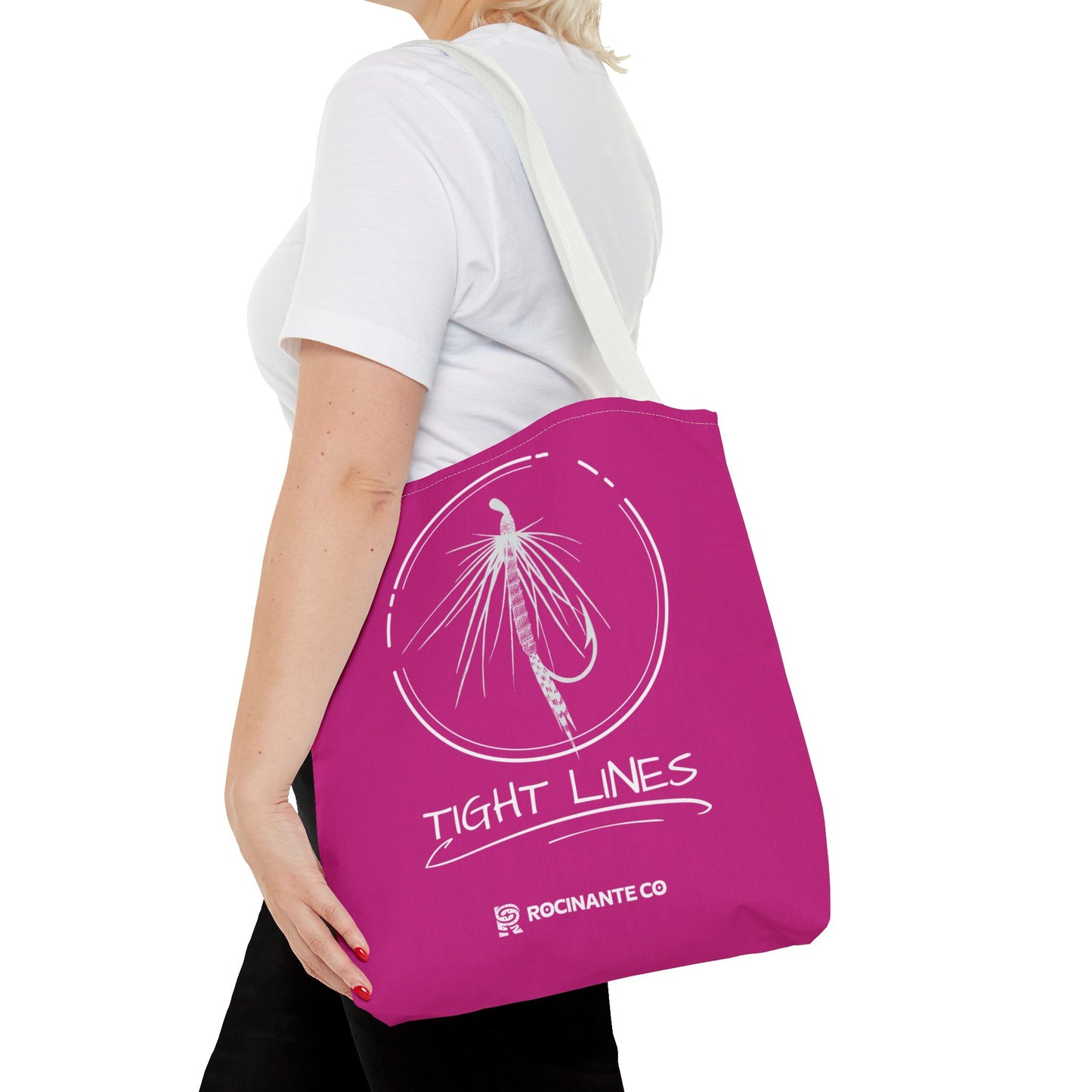 Pink Tight Lines Tote Bag, Fishing Canvas Tote Lightweight Durable Beach Market Bag