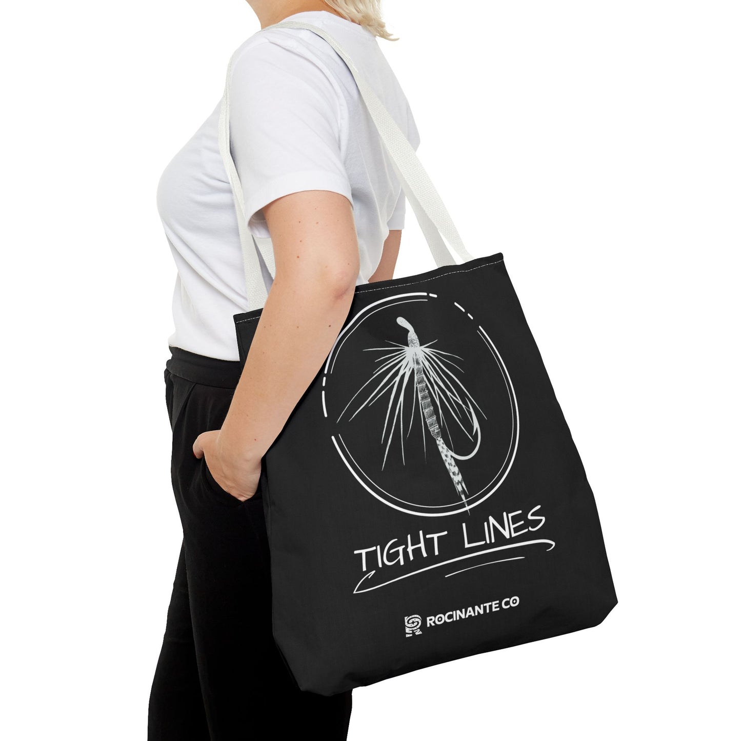 Tight Lines Tote Bag Black, Durable Fishing Tote with Spacious Design & Comfortable Handles for Outdoor Adventures