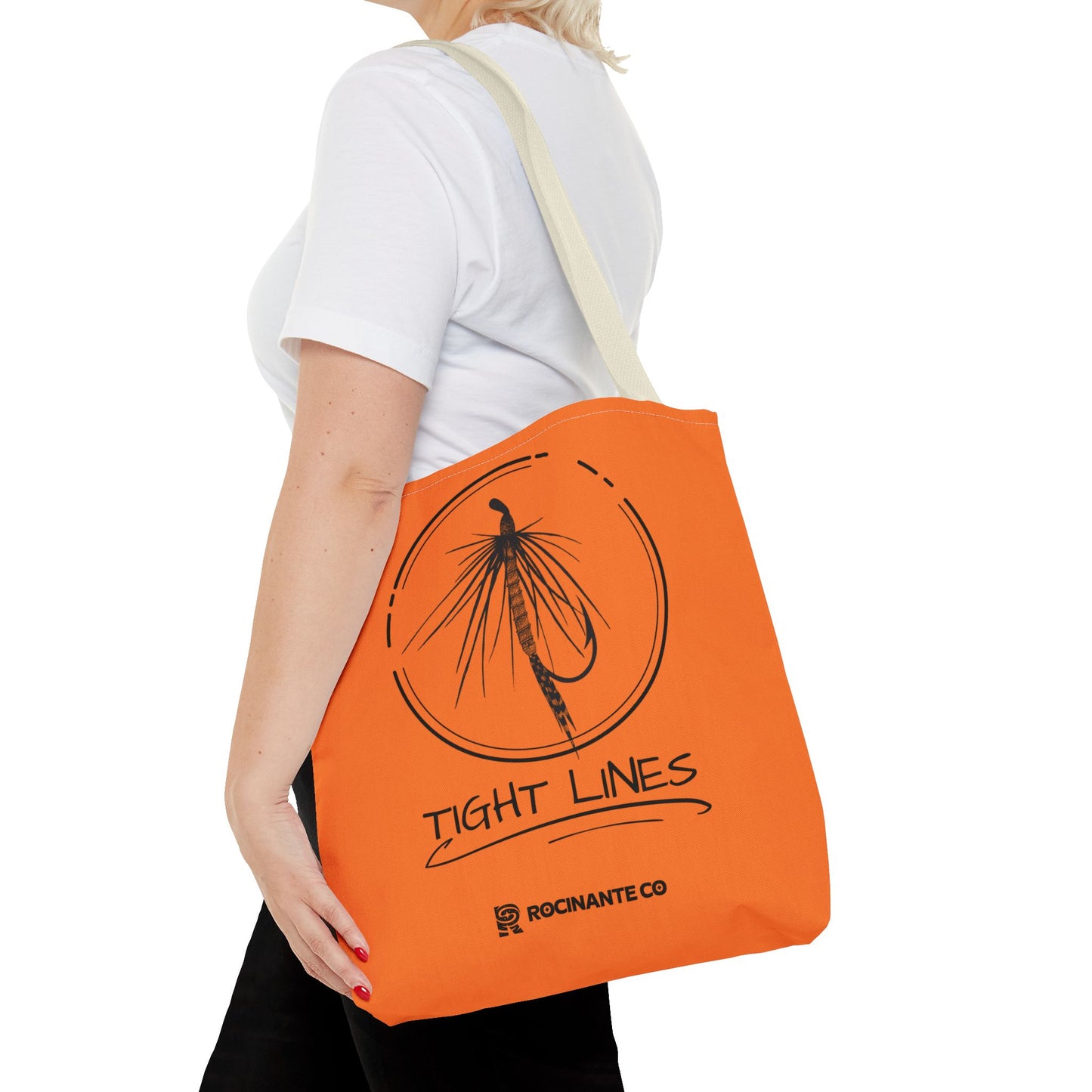 Tight Lines Tote Bag Orange, Durable Canvas Fishing, Beach, Market, Lightweight Reusable Grocery Bag, Outdoor Adventure Gift